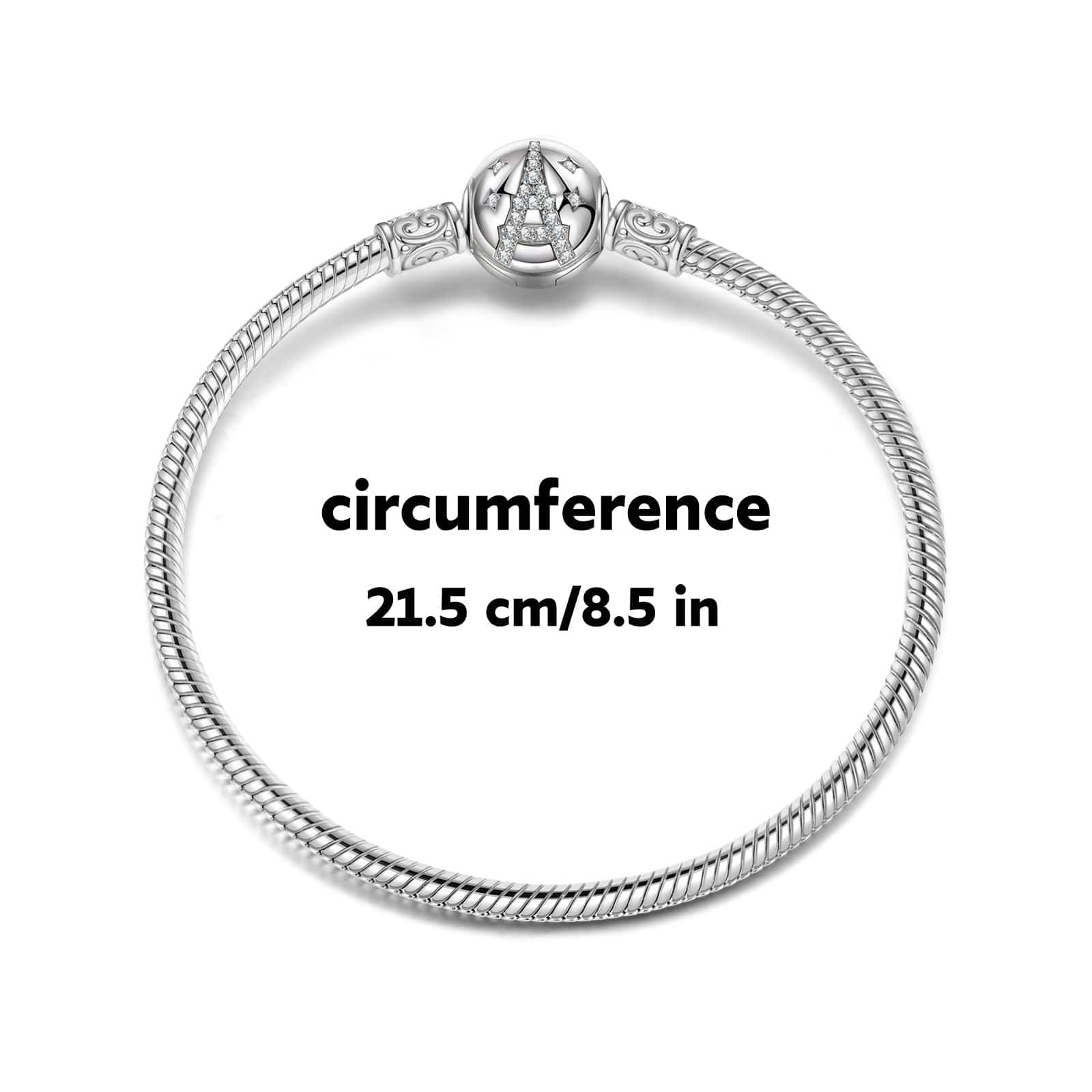 Sterling Silver Eiffel Tower Snake Chain Bracelet In White Gold Plated - Image 2