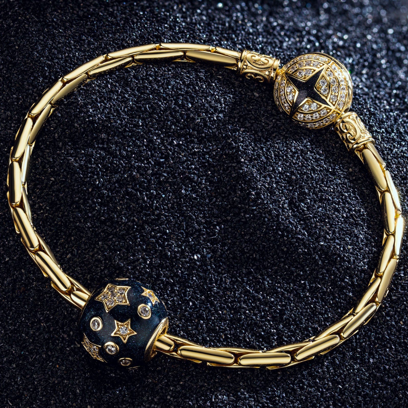 Starry Night Tarnish-resistant Silver Charms With Enamel In 14K Gold Plated - Image 3