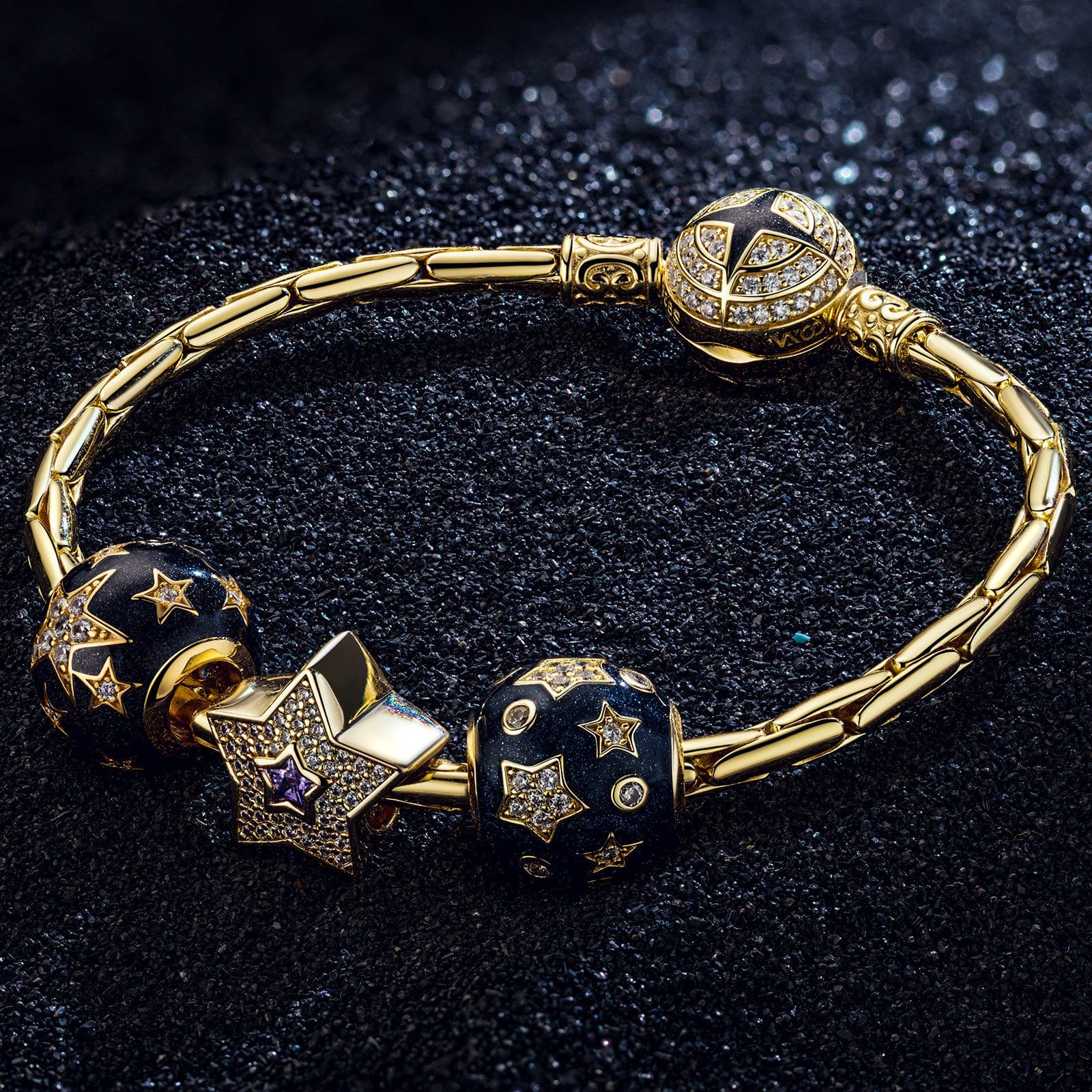 Starry Night Tarnish-resistant Silver Charms With Enamel In 14K Gold Plated - Image 5