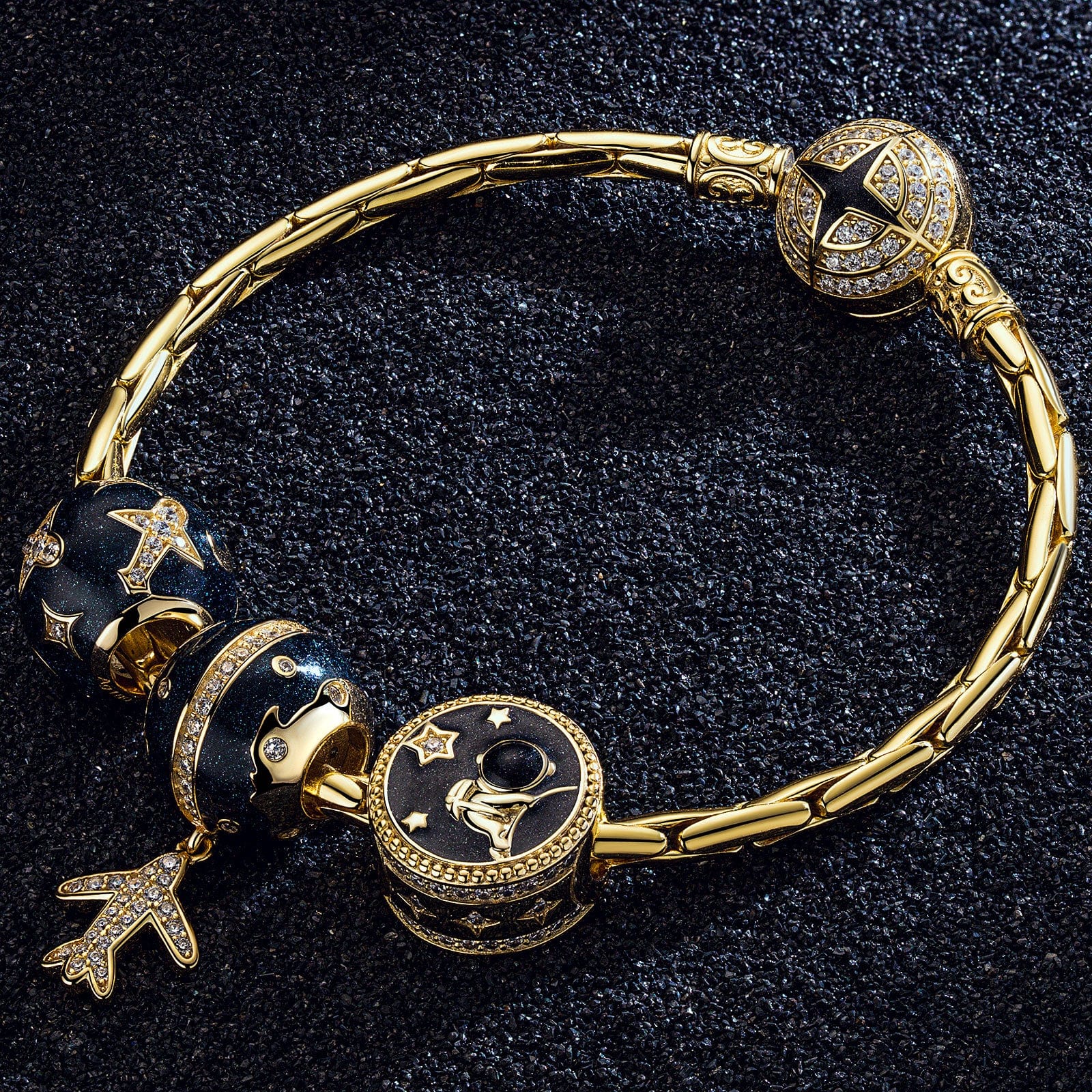 Traveling In Space Tarnish-resistant Silver Charms With Enamel In 14K Gold Plated - Image 3