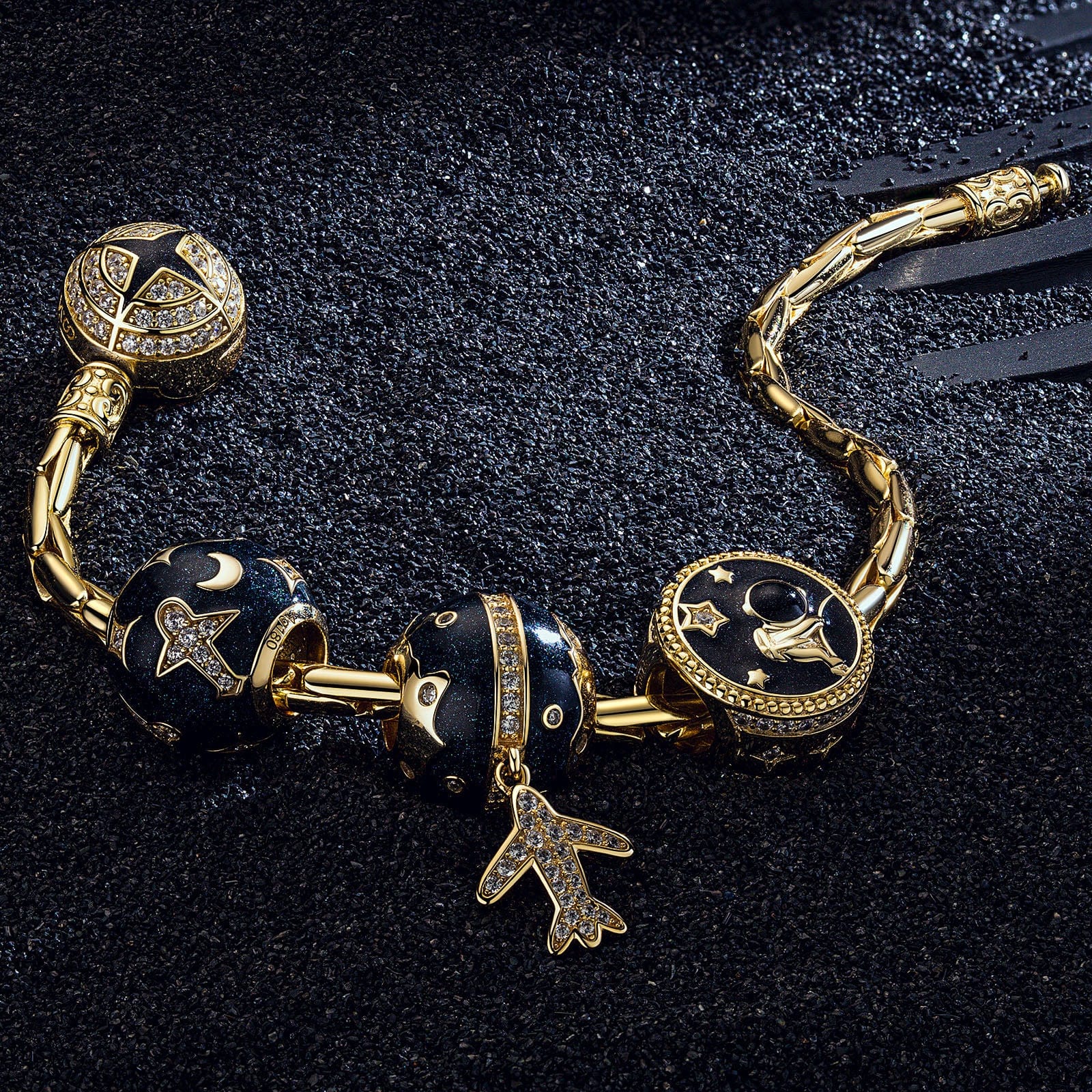 Traveling In Space Tarnish-resistant Silver Charms With Enamel In 14K Gold Plated - Image 4
