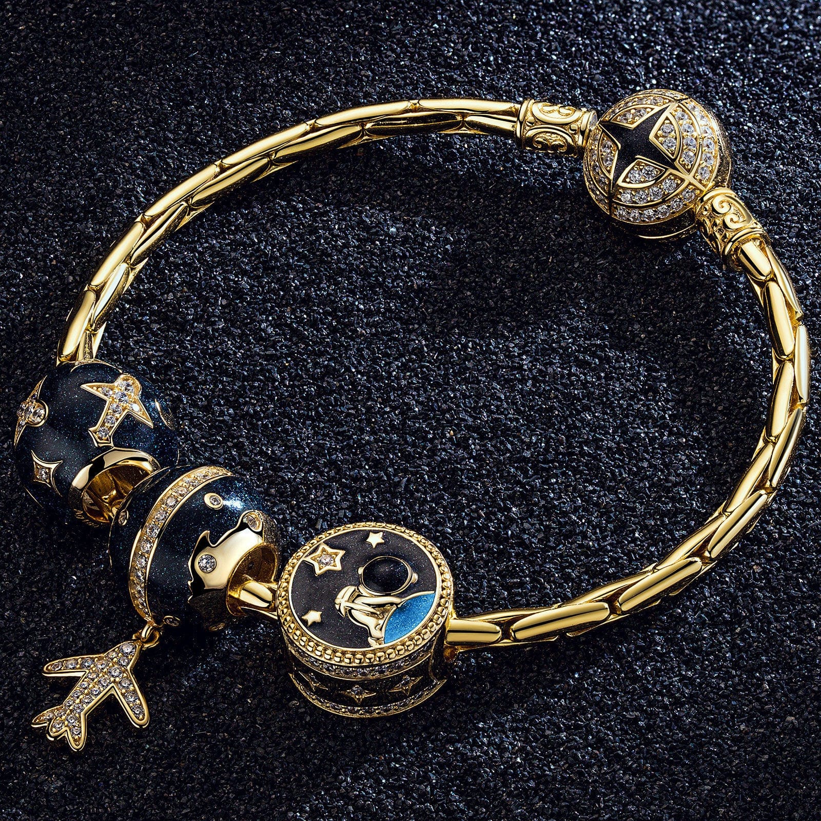Moon Landing Tarnish-resistant Silver Charms With Enamel In 14K Gold Plated - Image 3