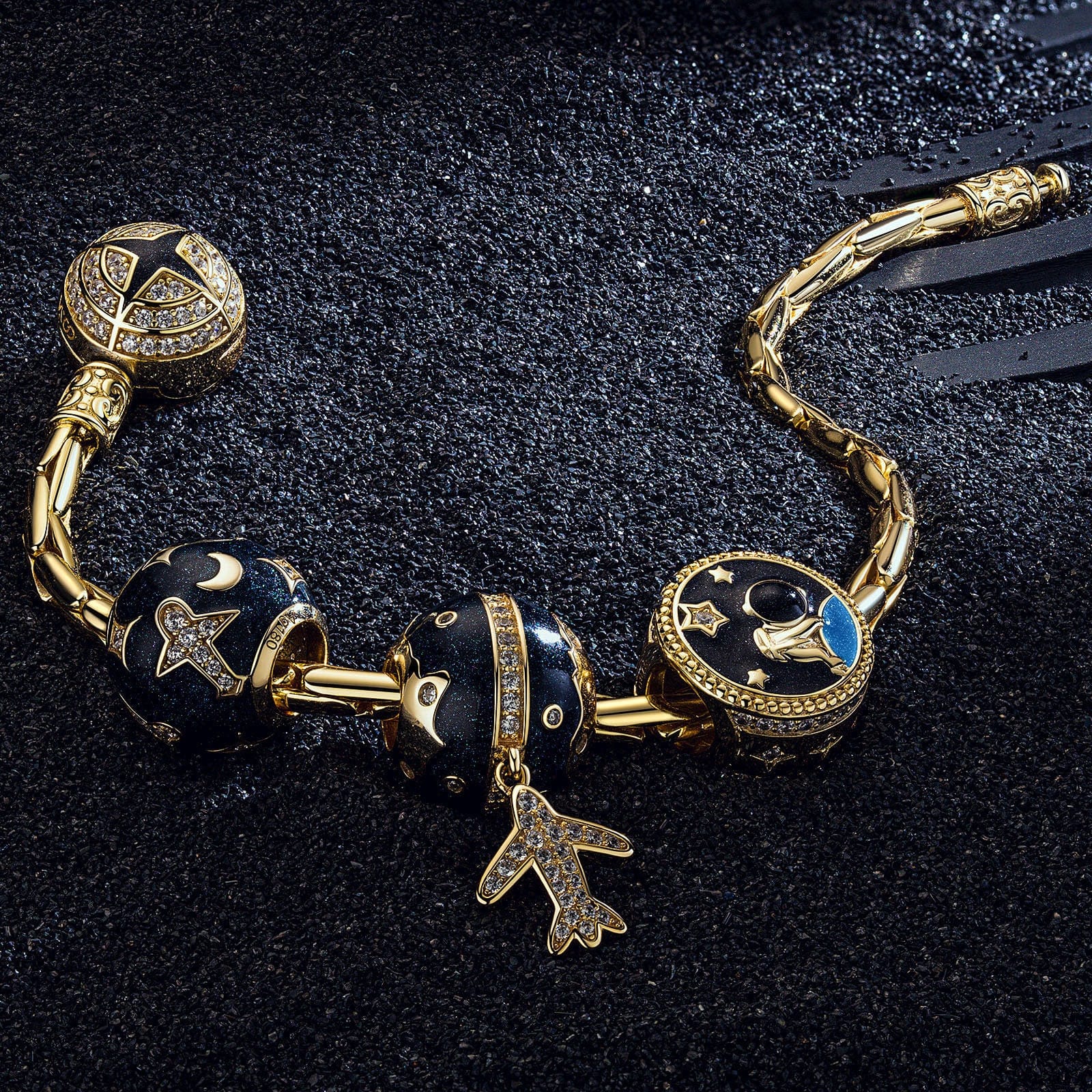 Moon Landing Tarnish-resistant Silver Charms With Enamel In 14K Gold Plated - Image 4