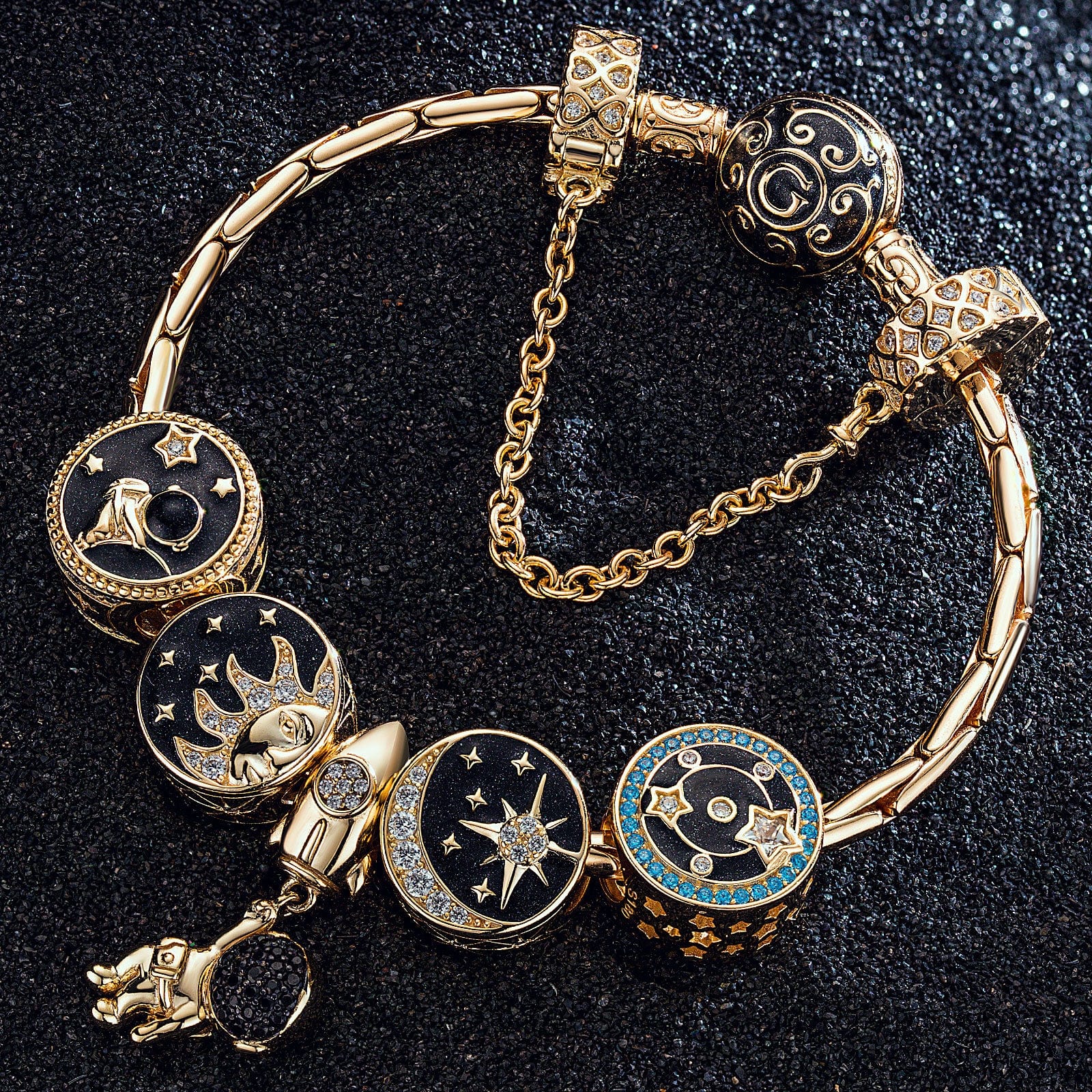 Planetary Orbit Tarnish-resistant Silver Charms With Enamel In 14K Gold Plated - Image 3