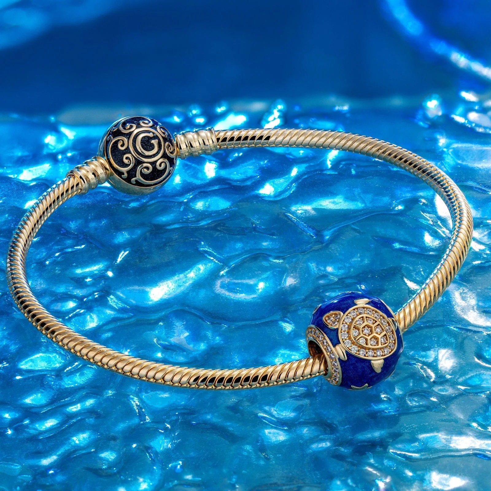 Blue Roaming Sea Turtle Tarnish-resistant Silver Charms With Enamel In 14K Gold Plated - Image 3