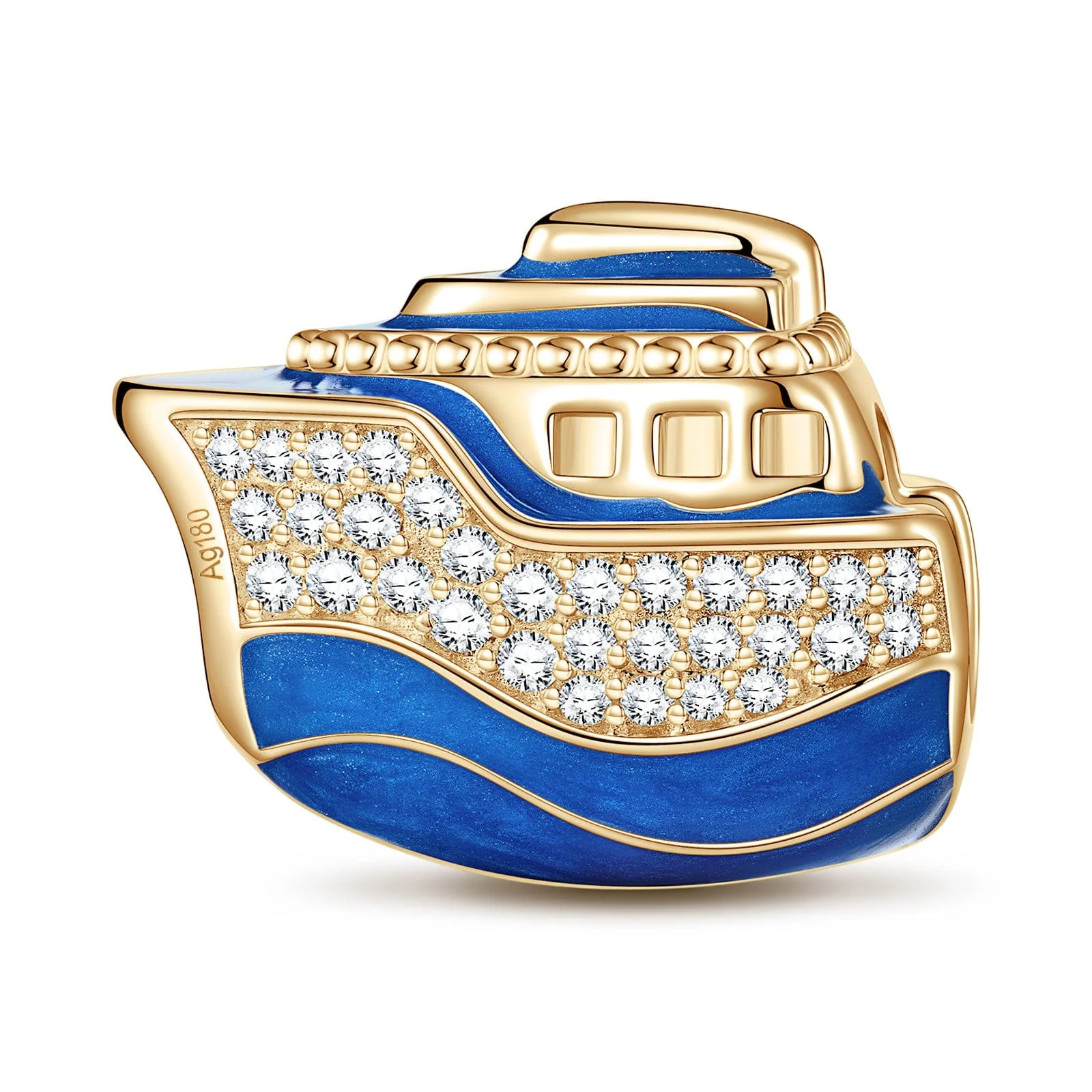 Blue Luxury Cruise Tarnish-resistant Silver Charms With Enamel In 14K Gold Plated