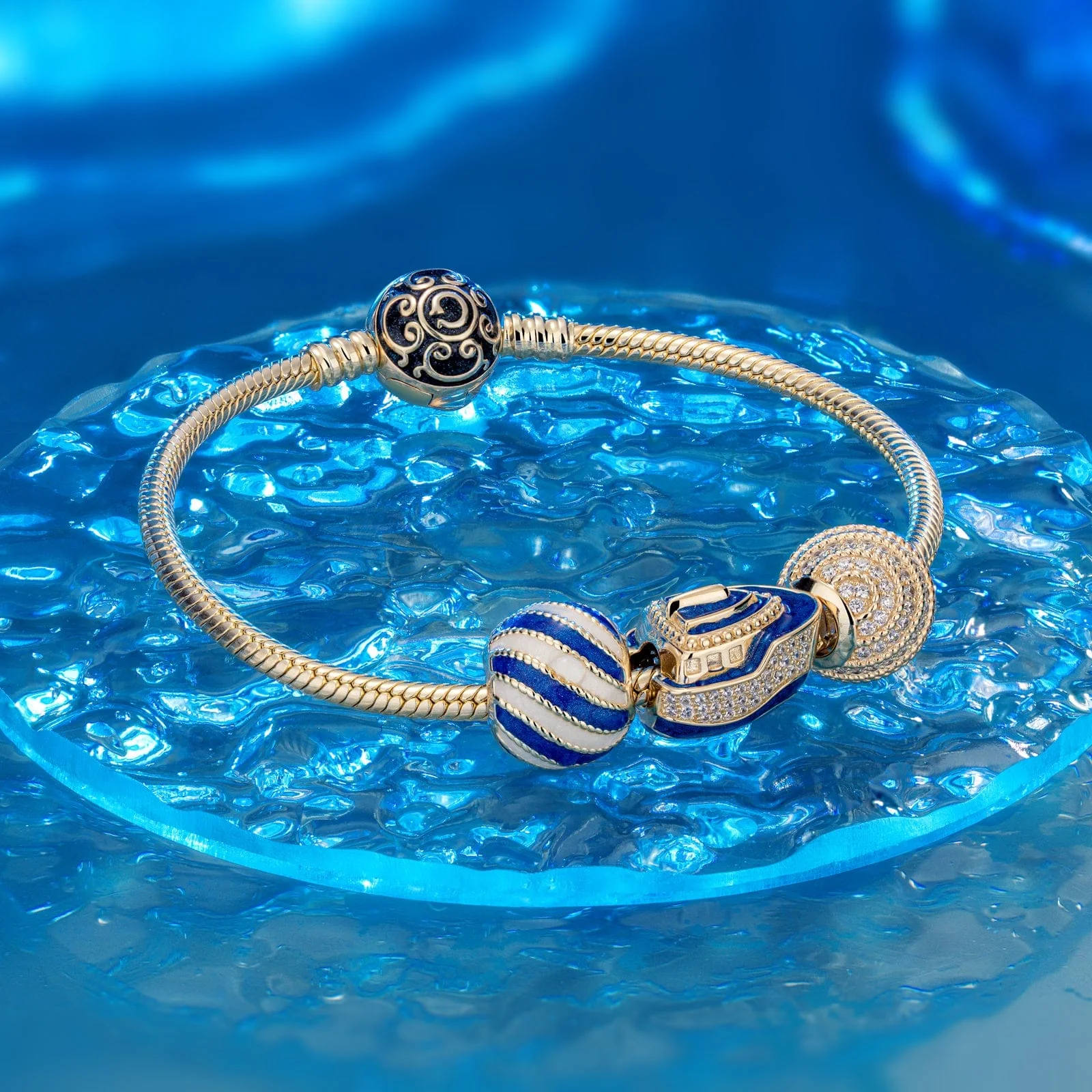 Blue Luxury Cruise Tarnish-resistant Silver Charms With Enamel In 14K Gold Plated - Image 3