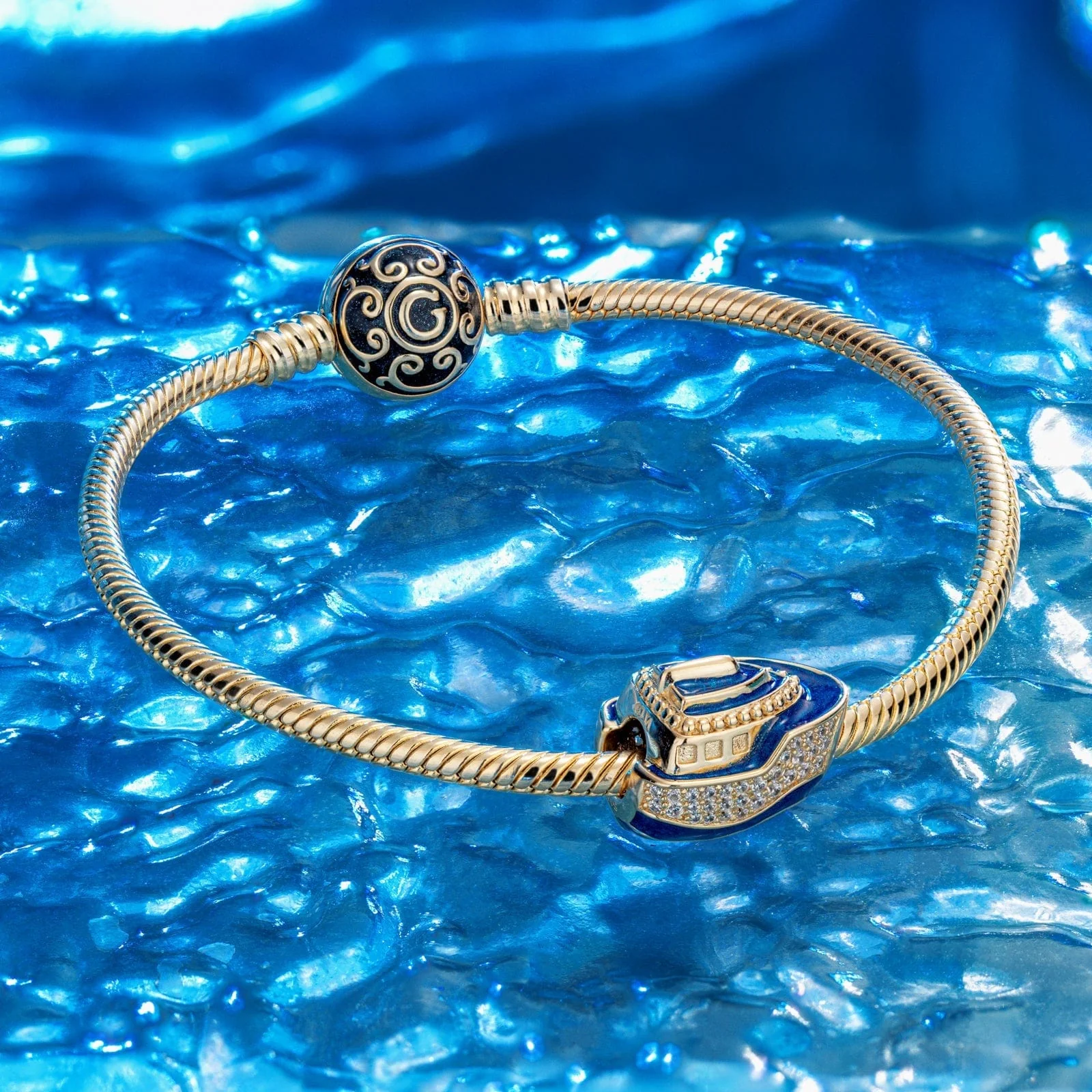 Blue Luxury Cruise Tarnish-resistant Silver Charms With Enamel In 14K Gold Plated - Image 4