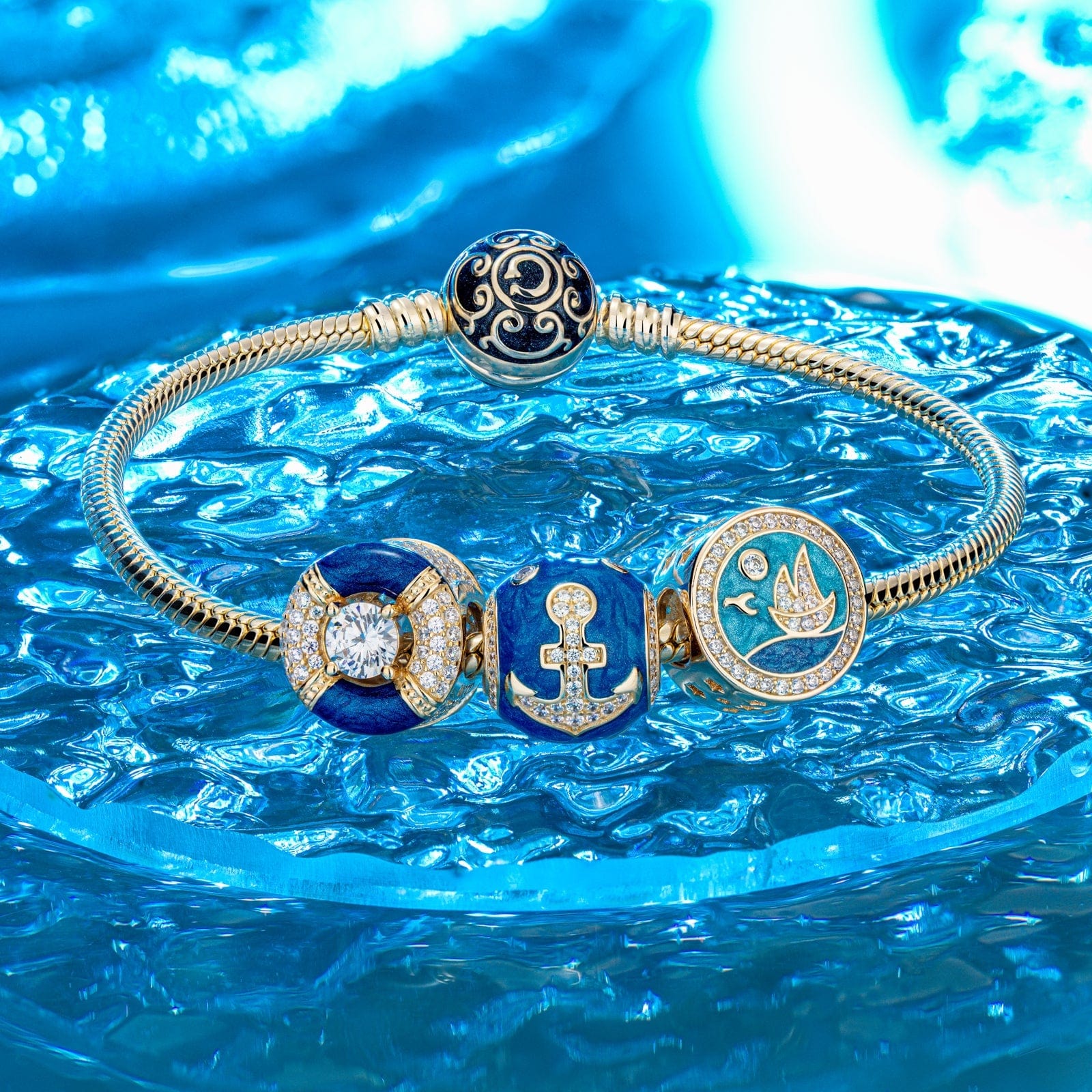 Anchor Blue Tarnish-resistant Silver Charms With Enamel In 14K Gold Plated - Image 3
