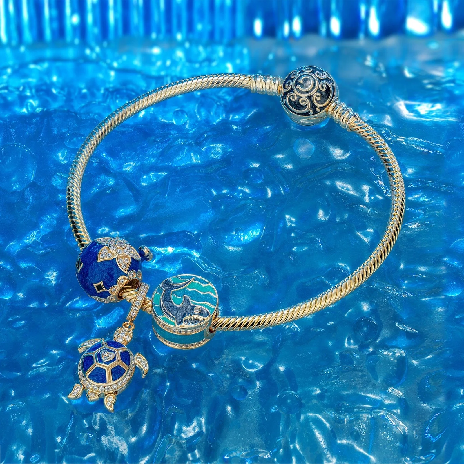 Cute Blue Whale Tarnish-resistant Silver Charms With Enamel In 14K Gold Plated - Image 6