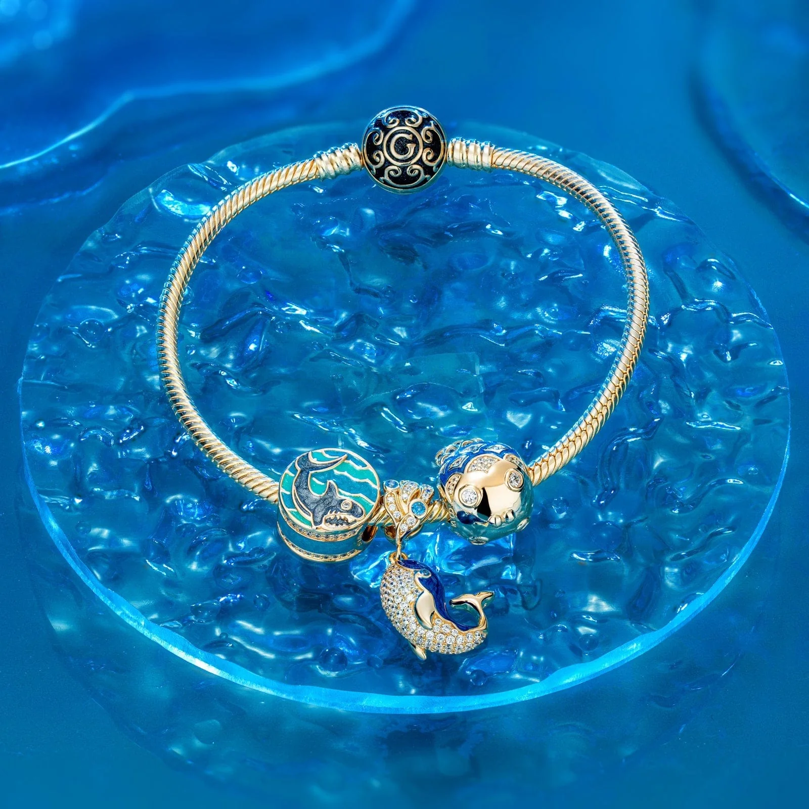 Cute Blue Whale Tarnish-resistant Silver Dangle Charms With Enamel In 14K Gold Plated - Image 3