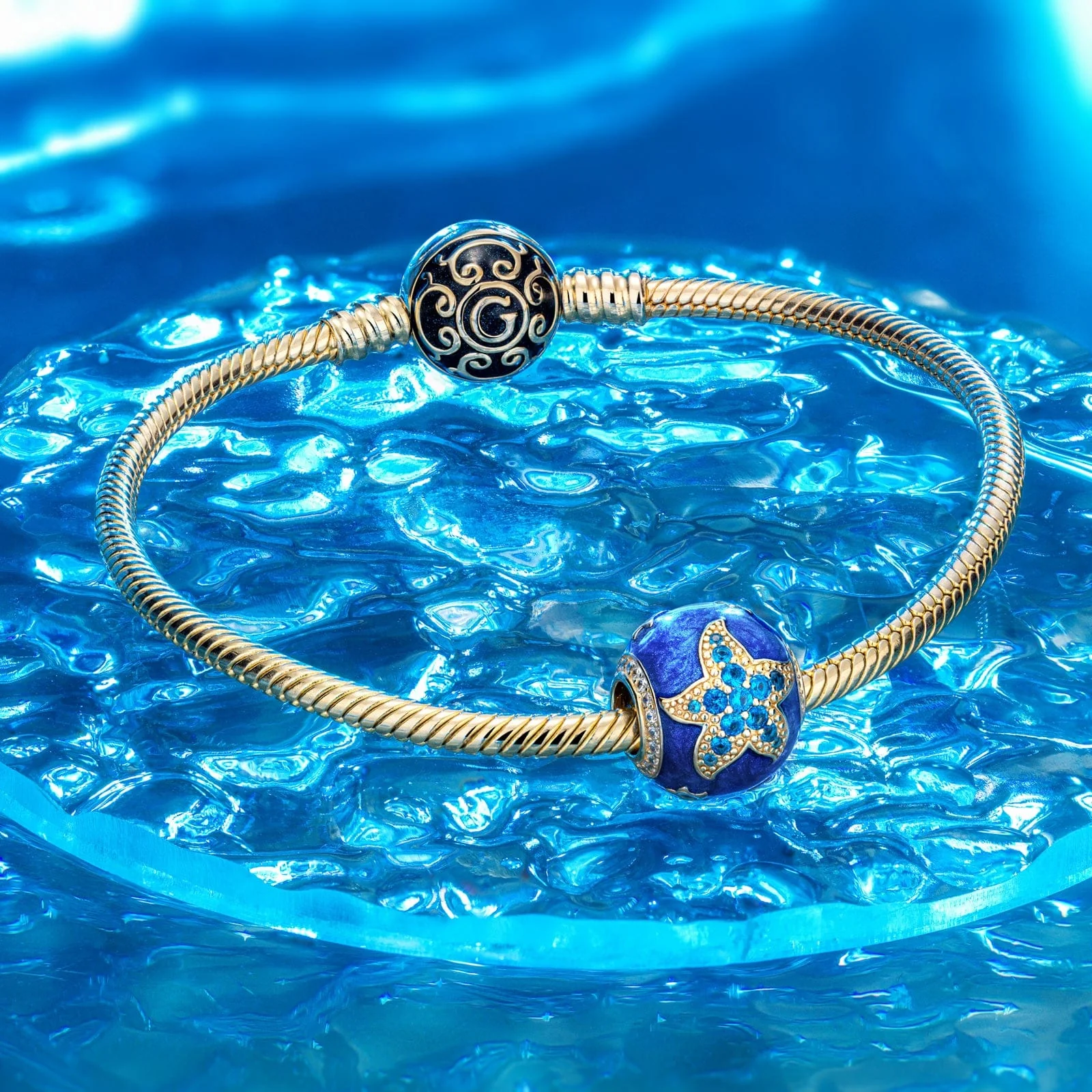 Cute Blue Starfish Tarnish-resistant Silver Charms With Enamel In 14K Gold Plated - Image 3