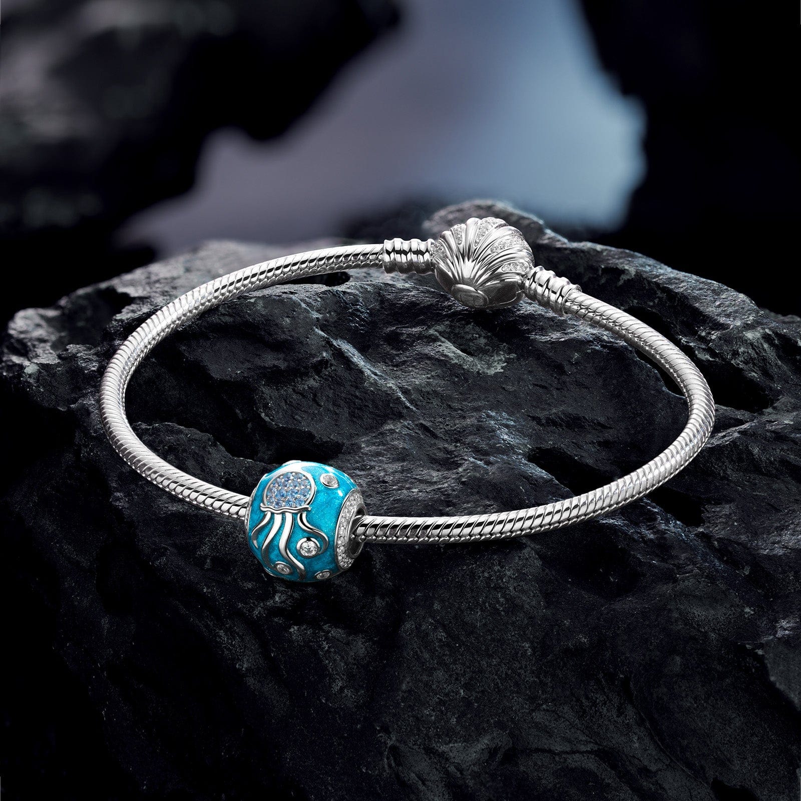Jellyfish Tarnish-resistant Silver Charms With Enamel In White Gold Plated - Image 2