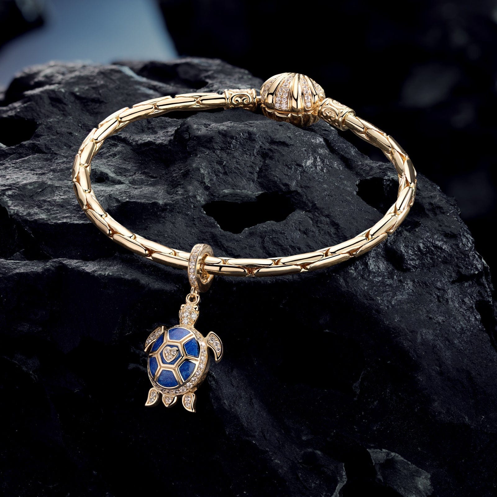 Blue Turtle Tarnish-resistant Silver Dangle Charms With Enamel In 14K Gold Plated - Image 3