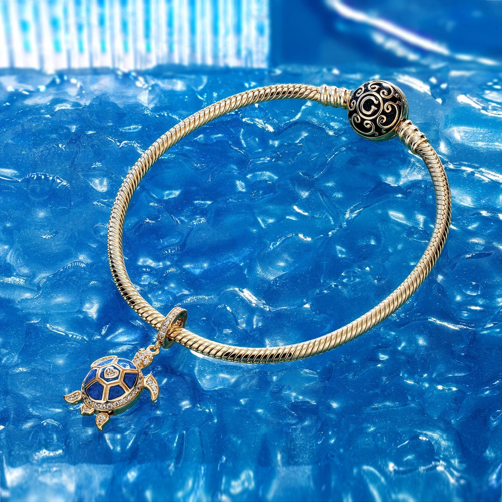 Blue Turtle Tarnish-resistant Silver Dangle Charms With Enamel In 14K Gold Plated - Image 5