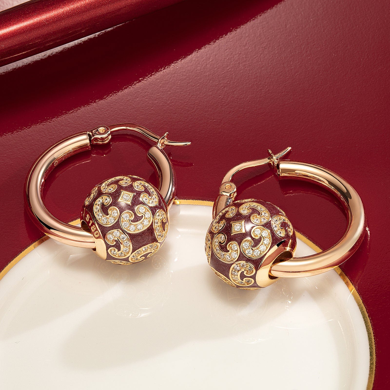 Burgundy Versailles Ball Tarnish-resistant Silver Charms With Enamel In 14K Gold Plated - Image 3