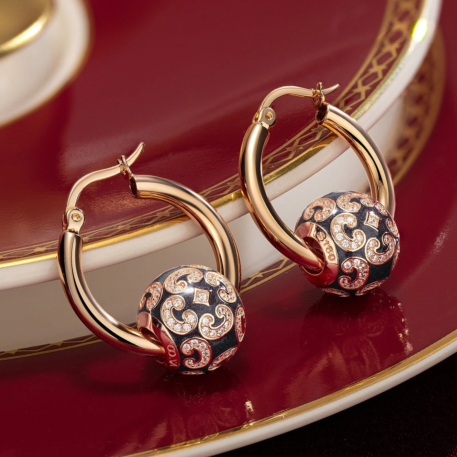 Versailles Ball Tarnish-resistant Silver Charms With Enamel In Rose Gold Plated - Image 2