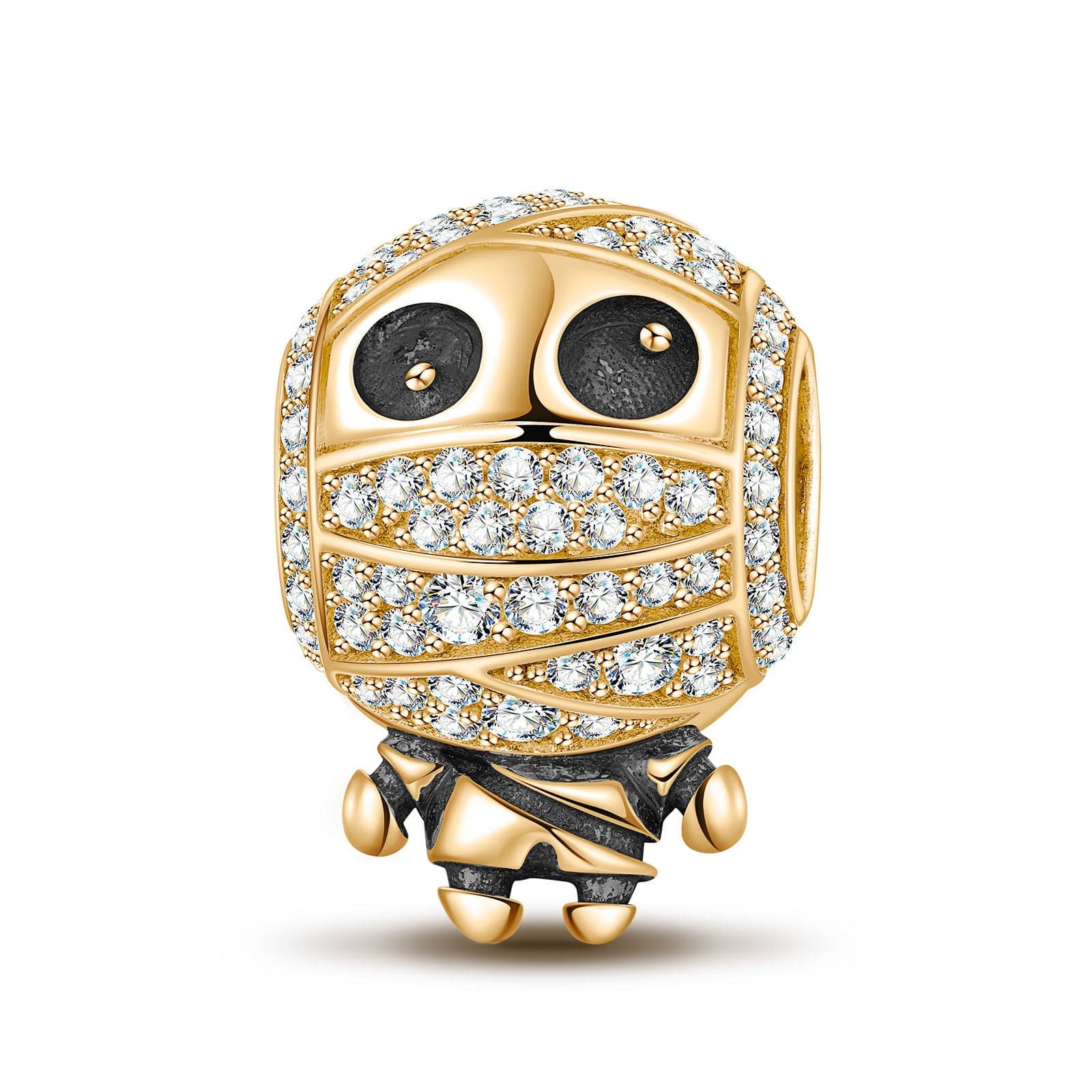 Cute Mummy Tarnish-resistant Silver Dangle Charms With Enamel In 14K Gold Plated