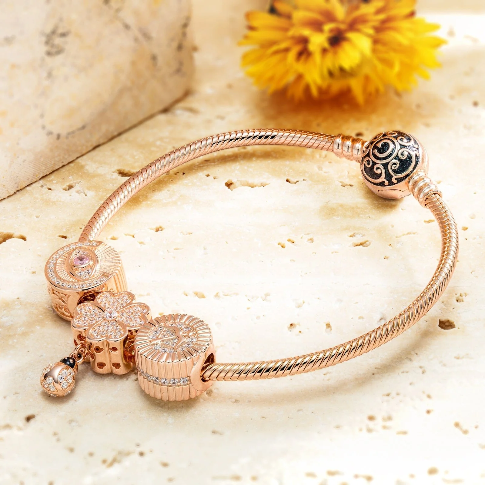 Encounter With Clover Tarnish-resistant Silver Dangle Charms In Rose Gold Plated - Image 4