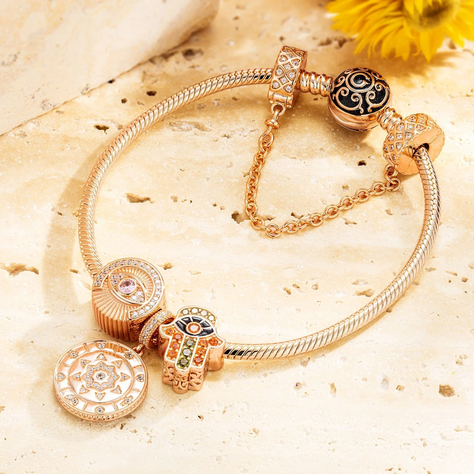 Eye Of Providence Tarnish-resistant Silver Dangle Charms With Enamel In Rose Gold Plated - Image 4