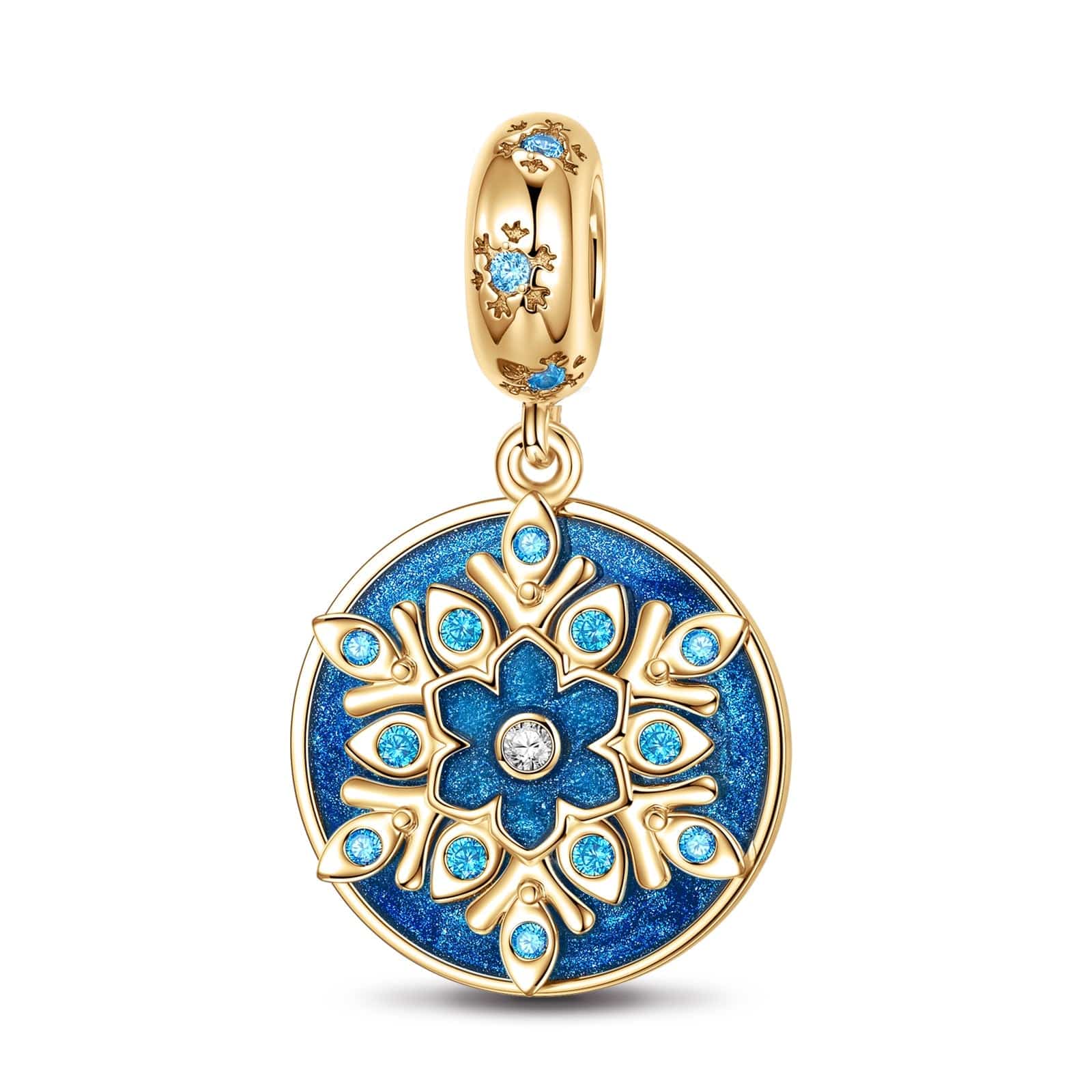 Blue Ice And Snow Magic Tarnish-resistant Silver Dangle Charms With Enamel In 14K Gold Plated