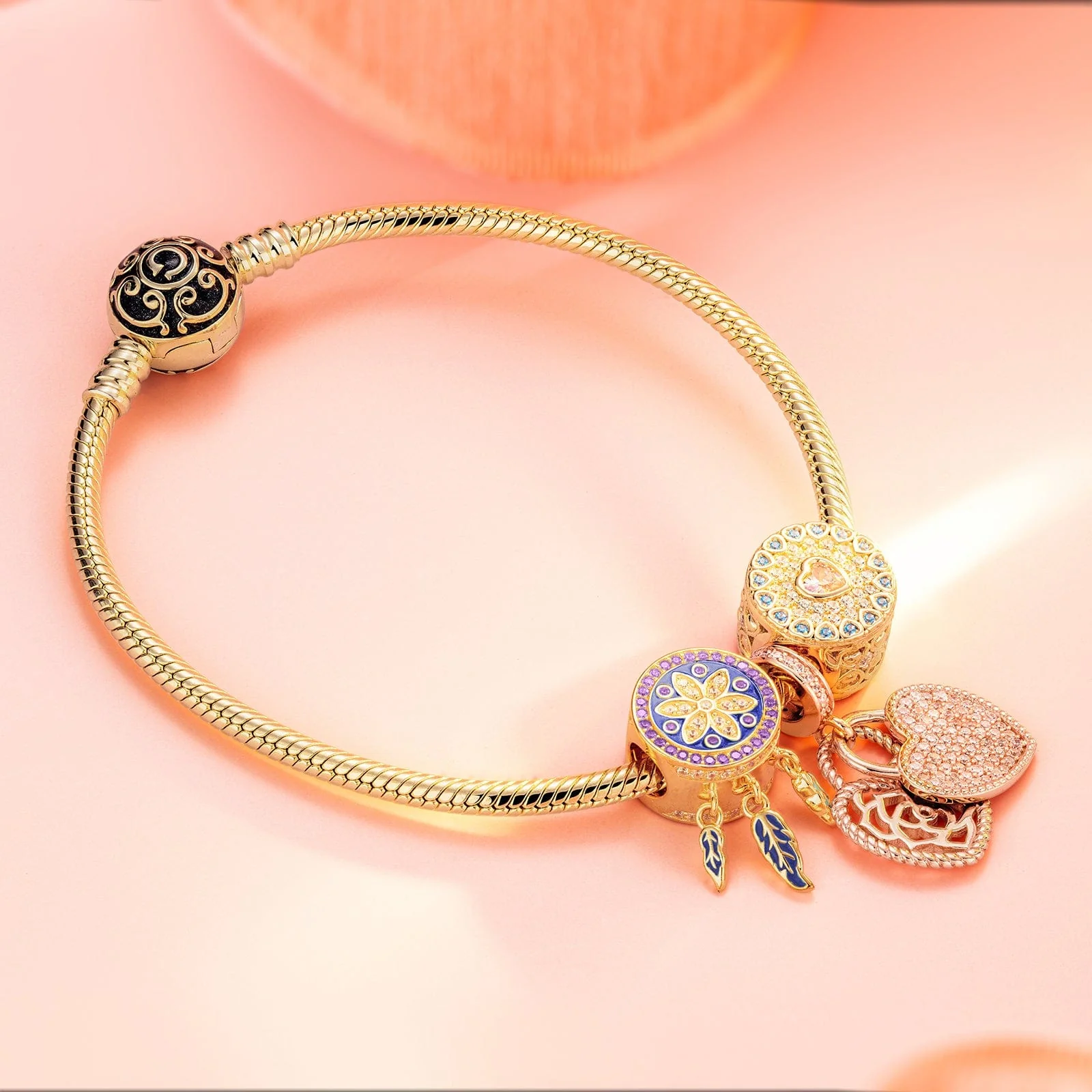 Purple Dreamcatcher Tarnish-resistant Silver Dangle Charms With Enamel In 14K Gold Plated - Image 2