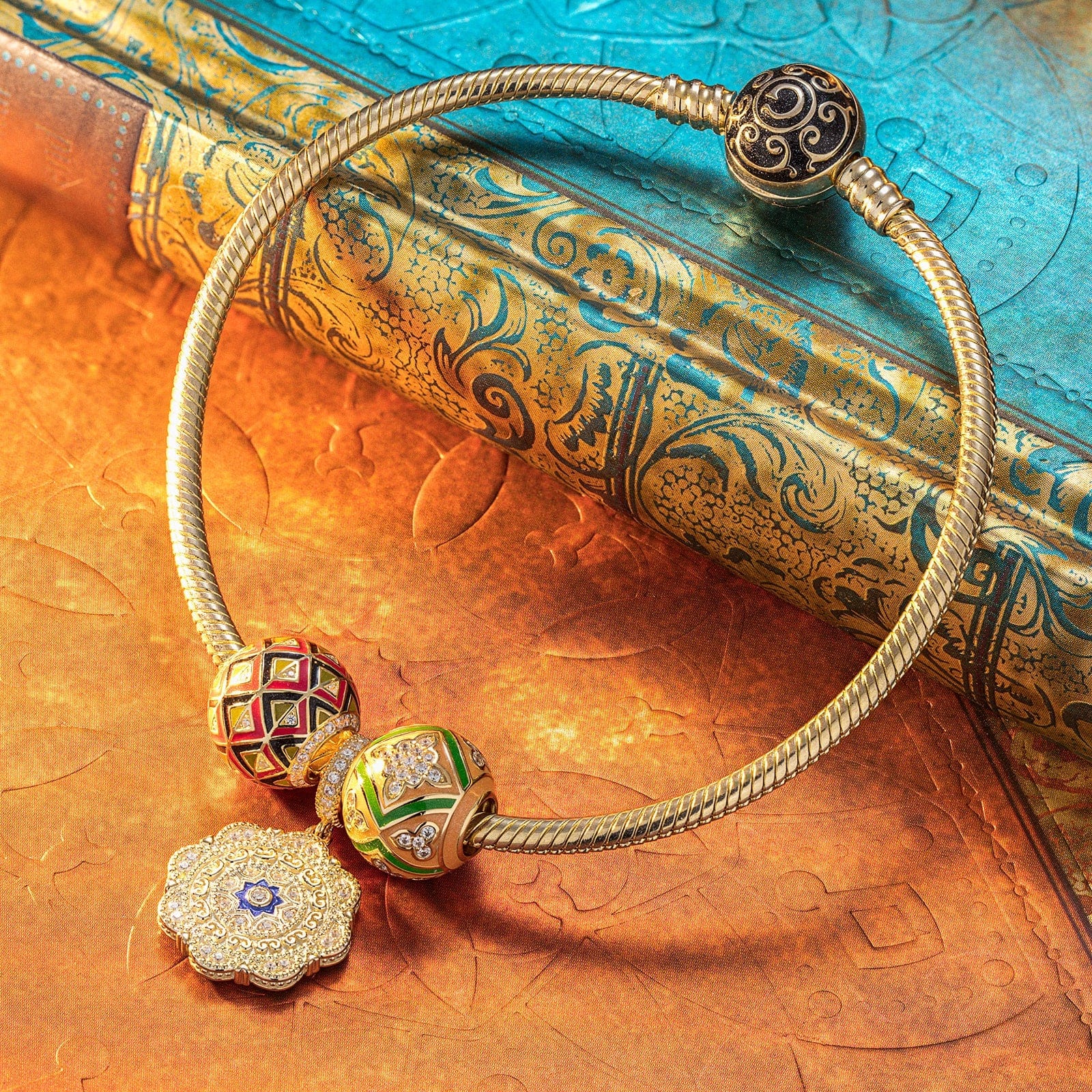 Blue Rose Flowers Tarnish-resistant Silver Dangle Charms With Enamel In 14K Gold Plated - Image 5