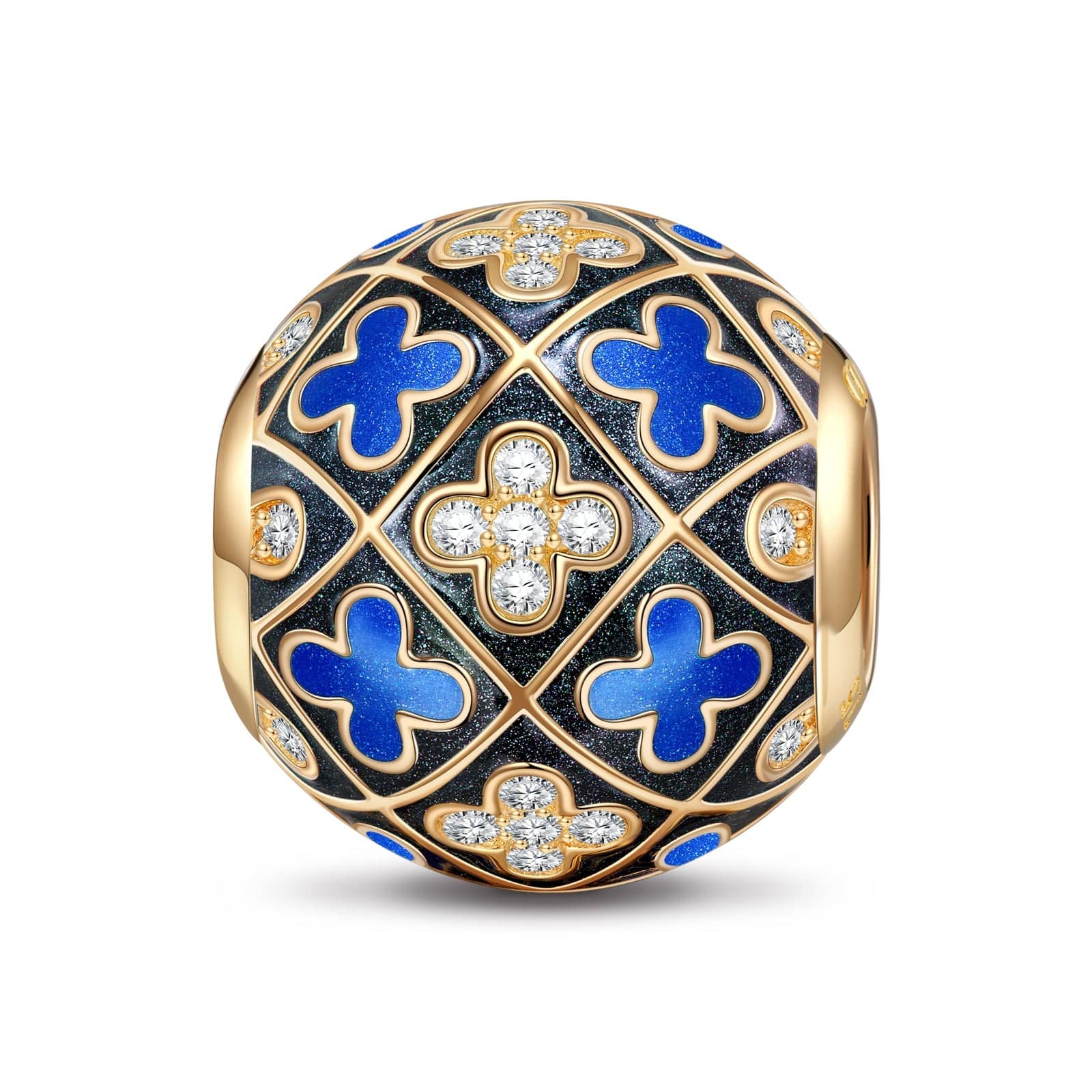 Blue Cha-cha-cha Tarnish-resistant Silver Charms With Enamel In 14K Gold Plated