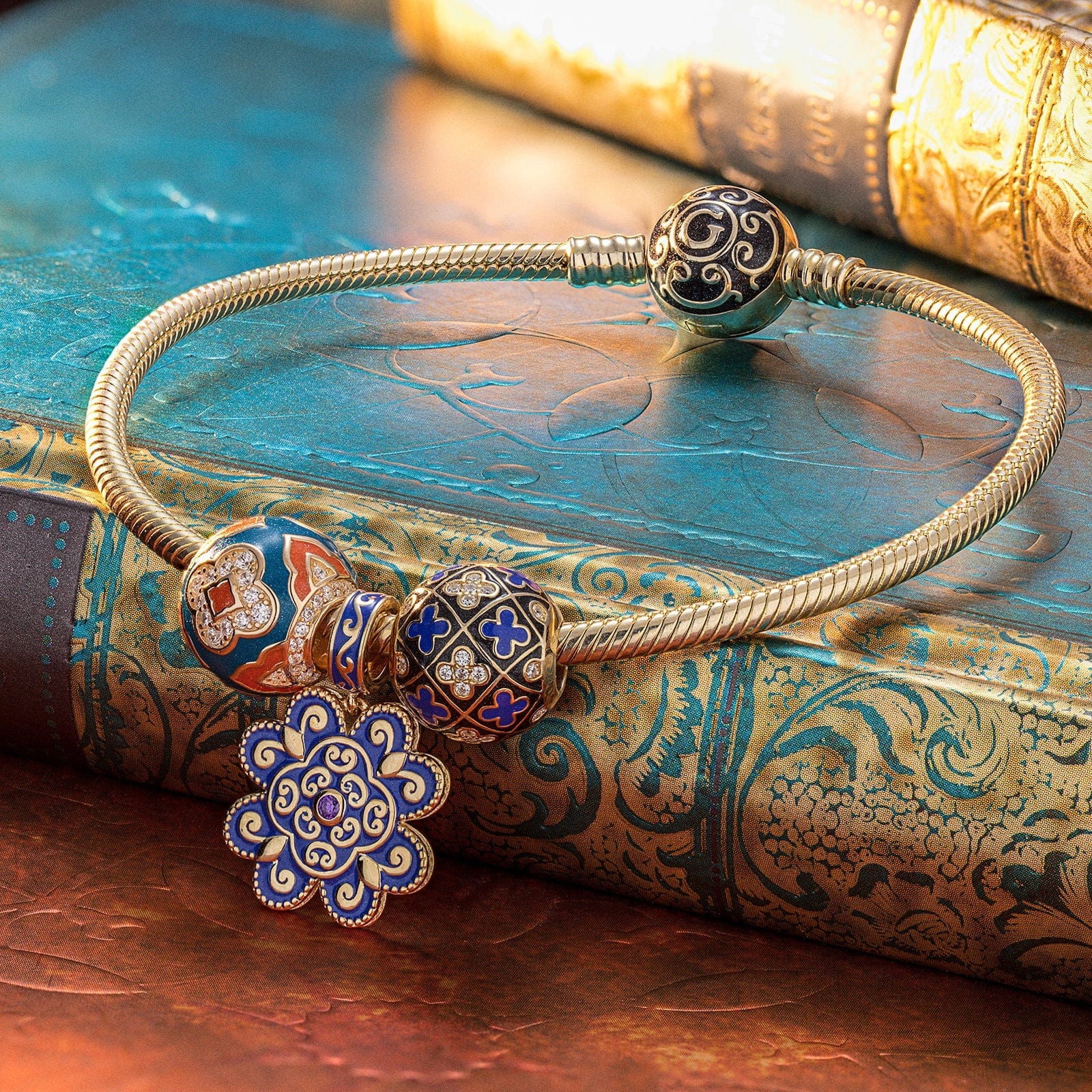 Blue Cha-cha-cha Tarnish-resistant Silver Charms With Enamel In 14K Gold Plated - Image 2