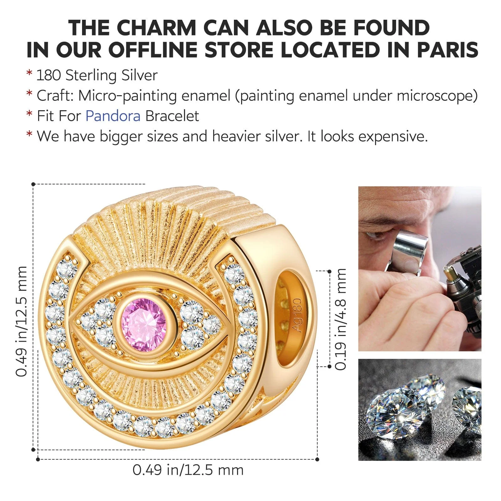 All-seeing Eye Tarnish-resistant Silver Charms In 14K Gold Plated - Image 3