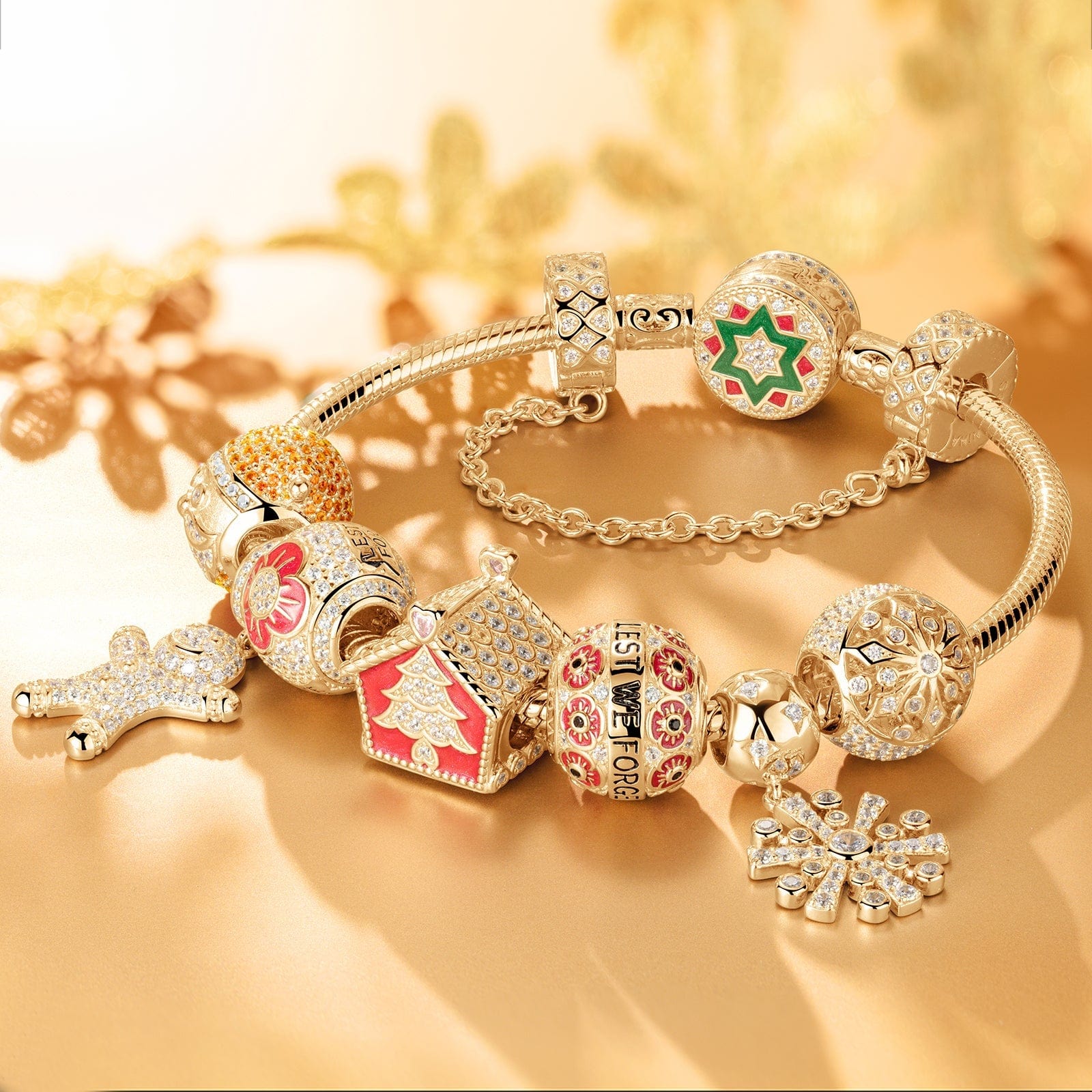 Red Flowers of Hope Tarnish-resistant Silver Charms With Enamel In 14K Gold Plated - Image 2