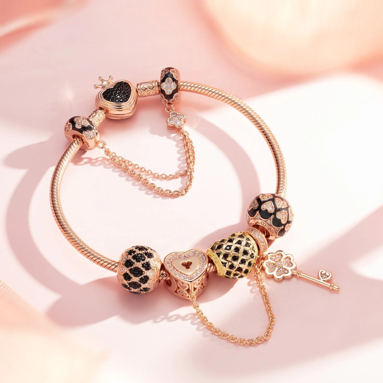 The Key To My Heart Tarnish-resistant Silver Dangle Charms In Rose Gold Plated - Image 3