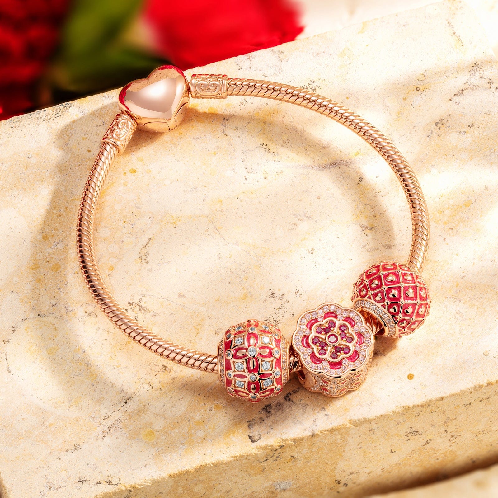 Love Connection Tarnish-resistant Silver Charms With Enamel In Rose Gold Plated - Image 3