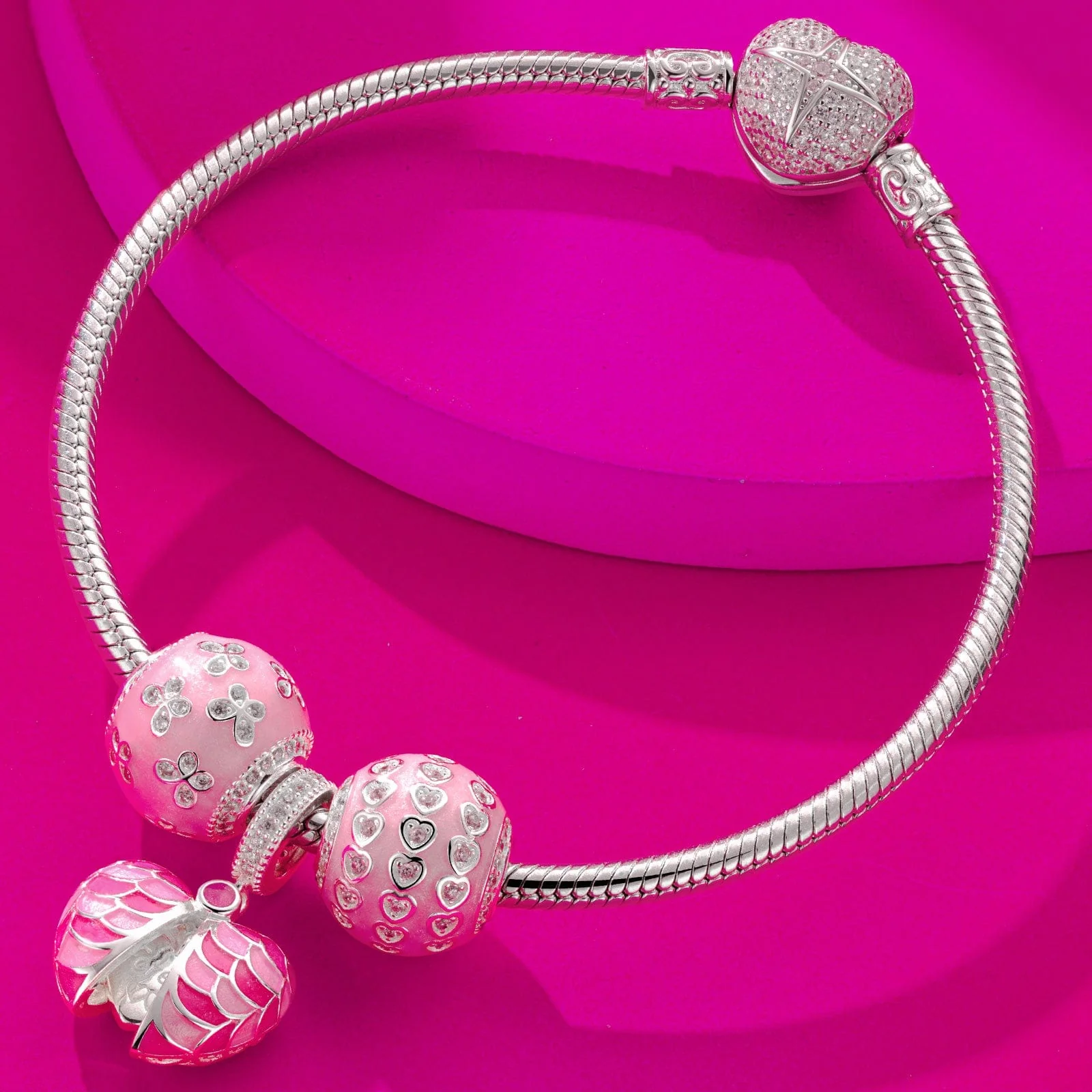 Pink Butterfly Paradise Tarnish-resistant Silver Charms With Enamel In Silver Plated - Image 4