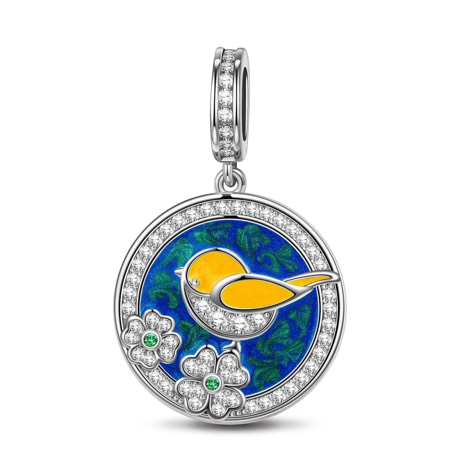 Spring Chanting Tarnish-resistant Silver Dangle Charms With Enamel In White Gold Plated
