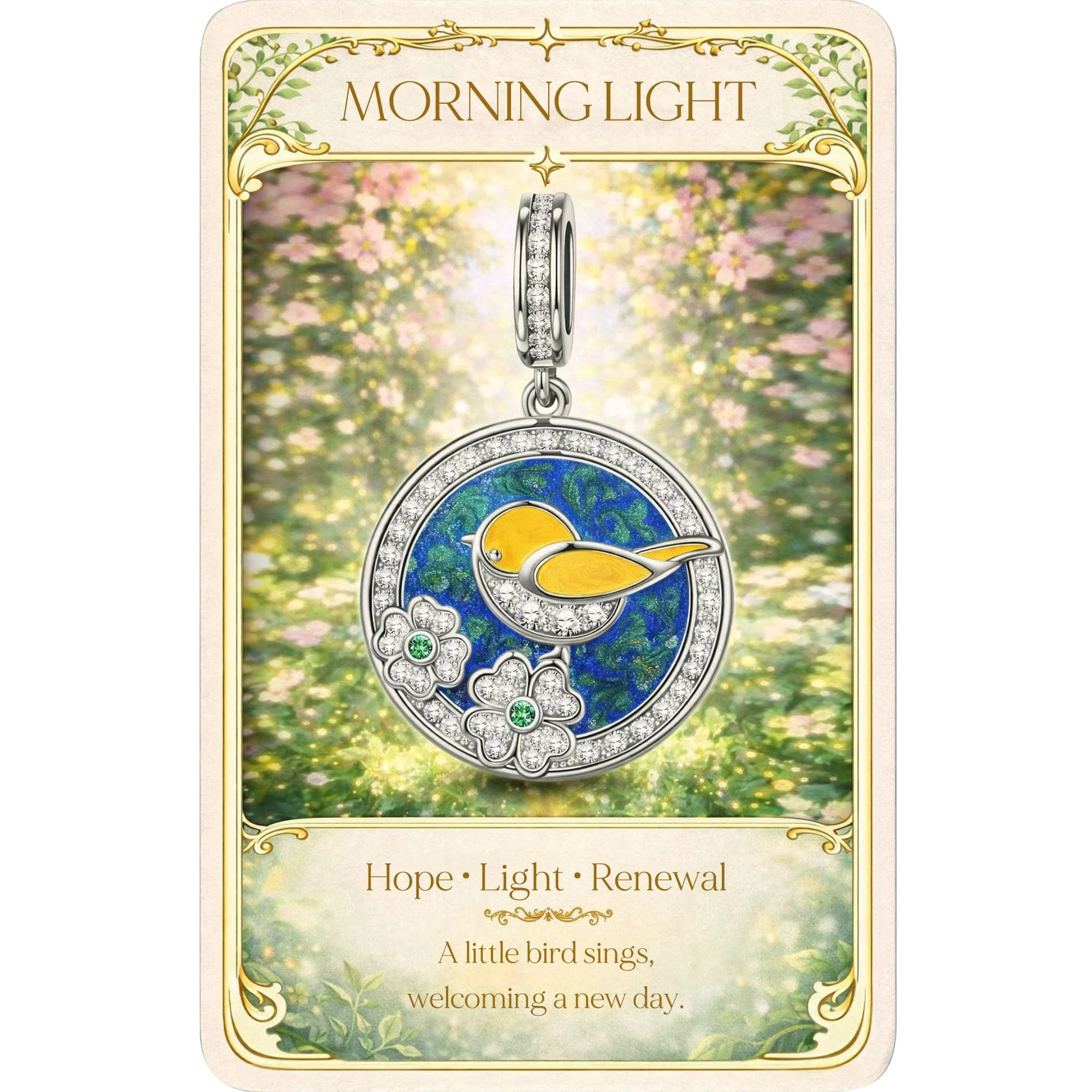 Spring Chanting Tarnish-resistant Silver Dangle Charms With Enamel In White Gold Plated - Image 2