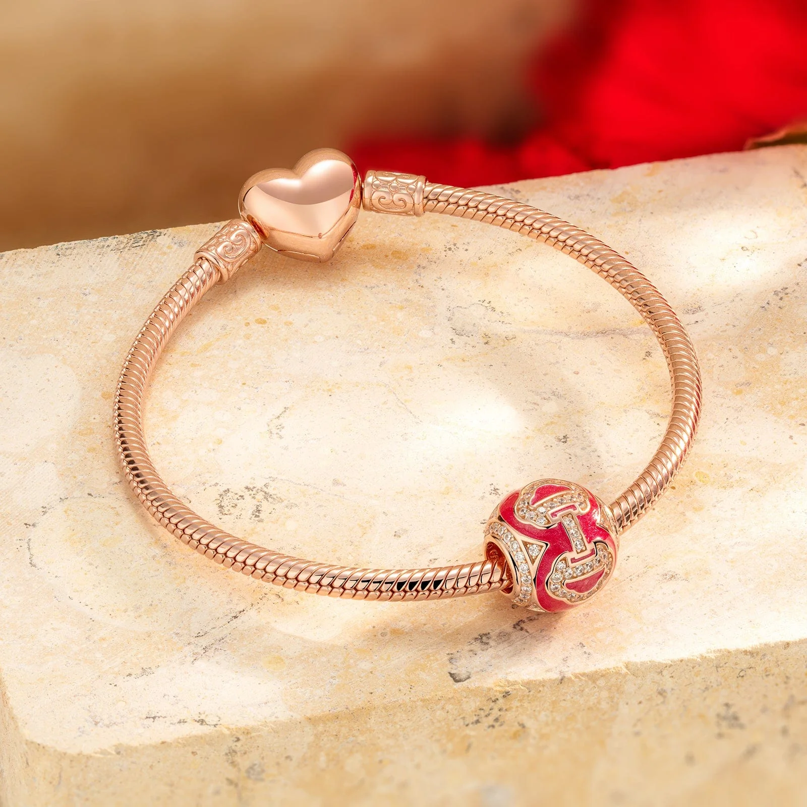 Heart Lock Tarnish-resistant Silver Charms With Enamel In Rose Gold Plated - Image 2