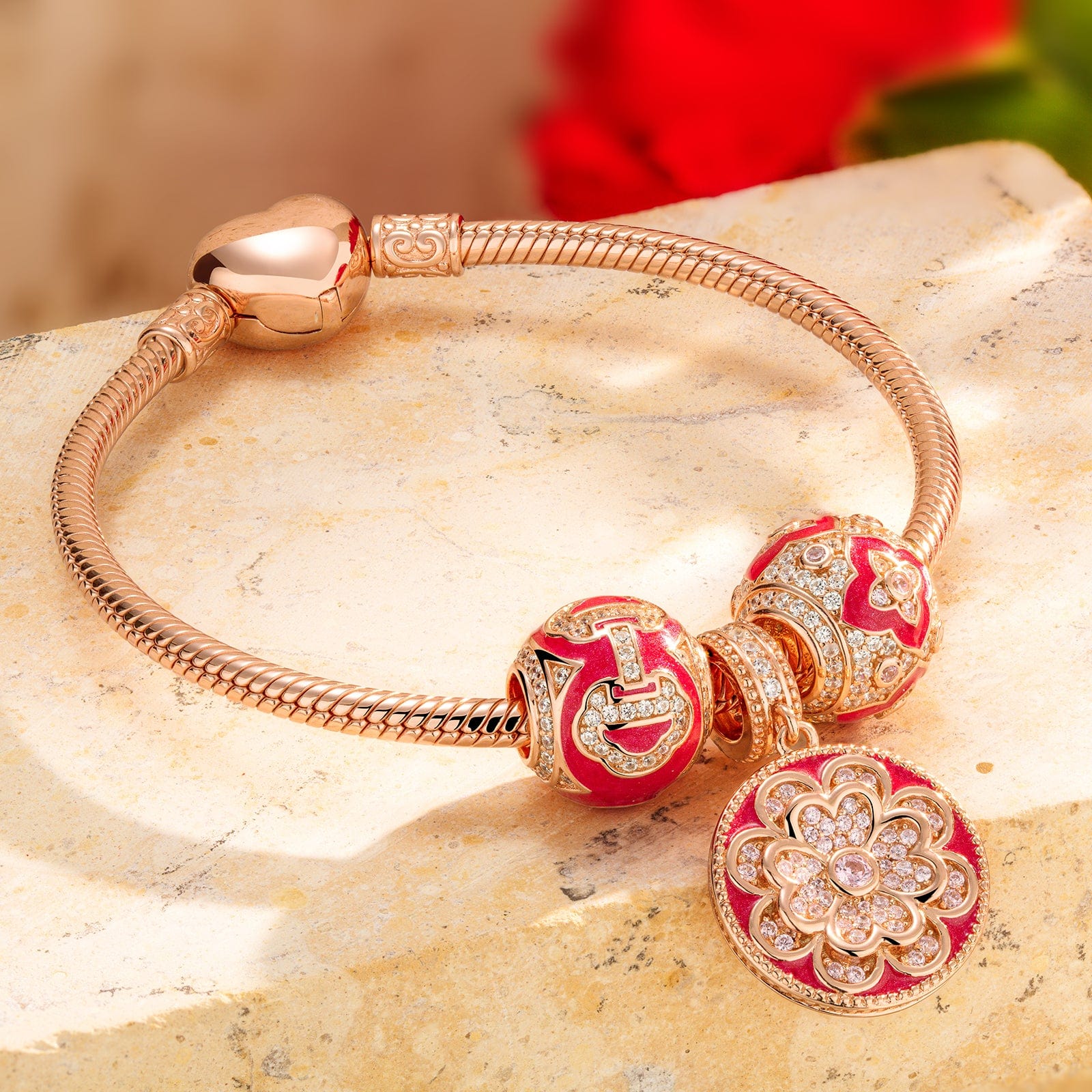 Heart Lock Tarnish-resistant Silver Charms With Enamel In Rose Gold Plated - Image 3