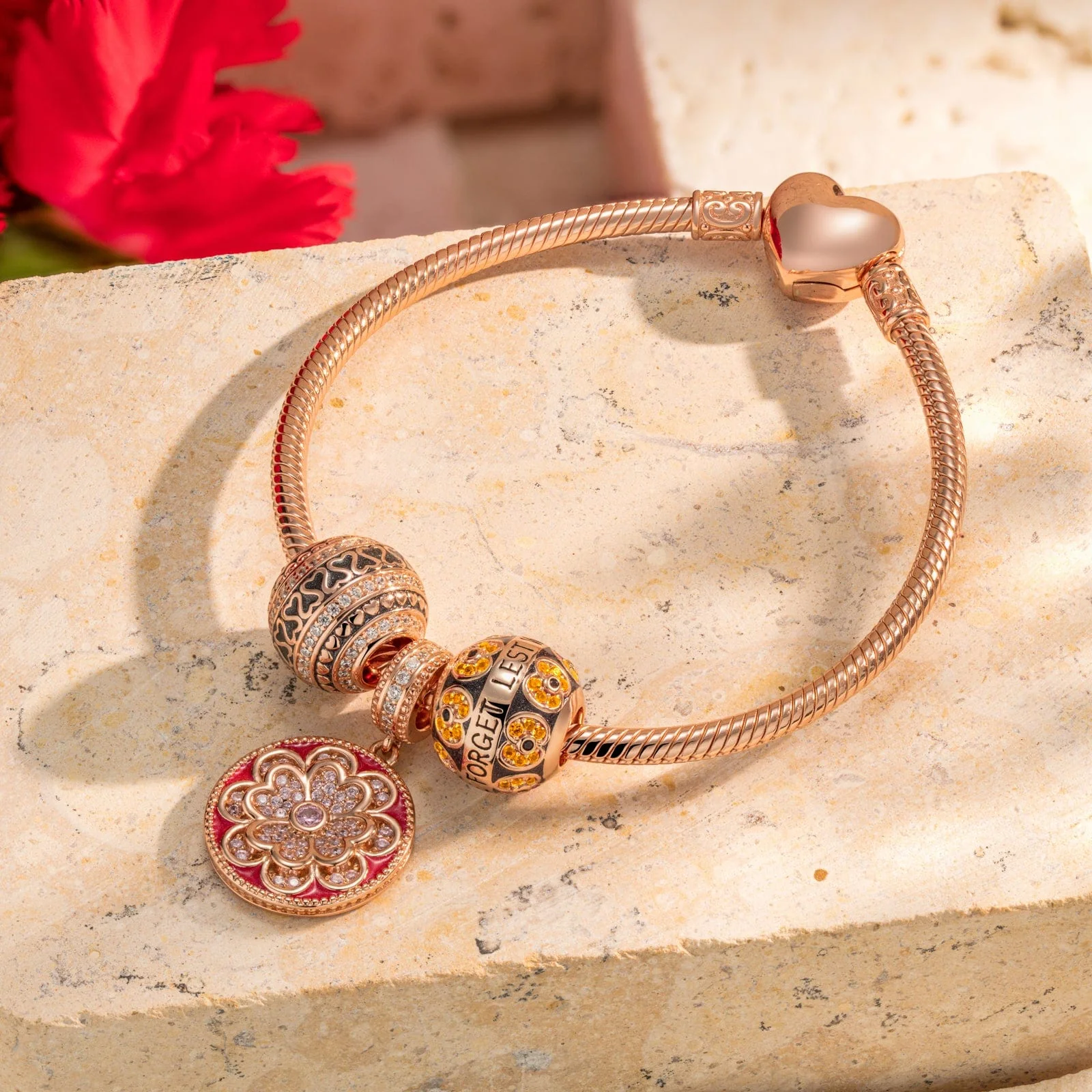 Phalaenopsis Tarnish-resistant Silver Charms With Enamel In Rose Gold Plated - Image 3