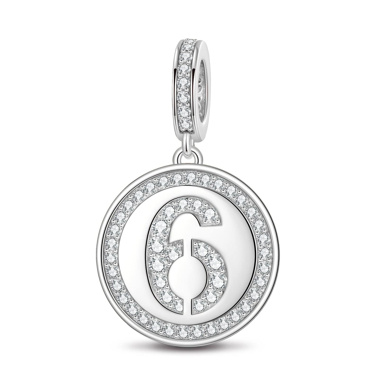 Number Six Tarnish-resistant Silver Dangle Charms In White Gold Plated