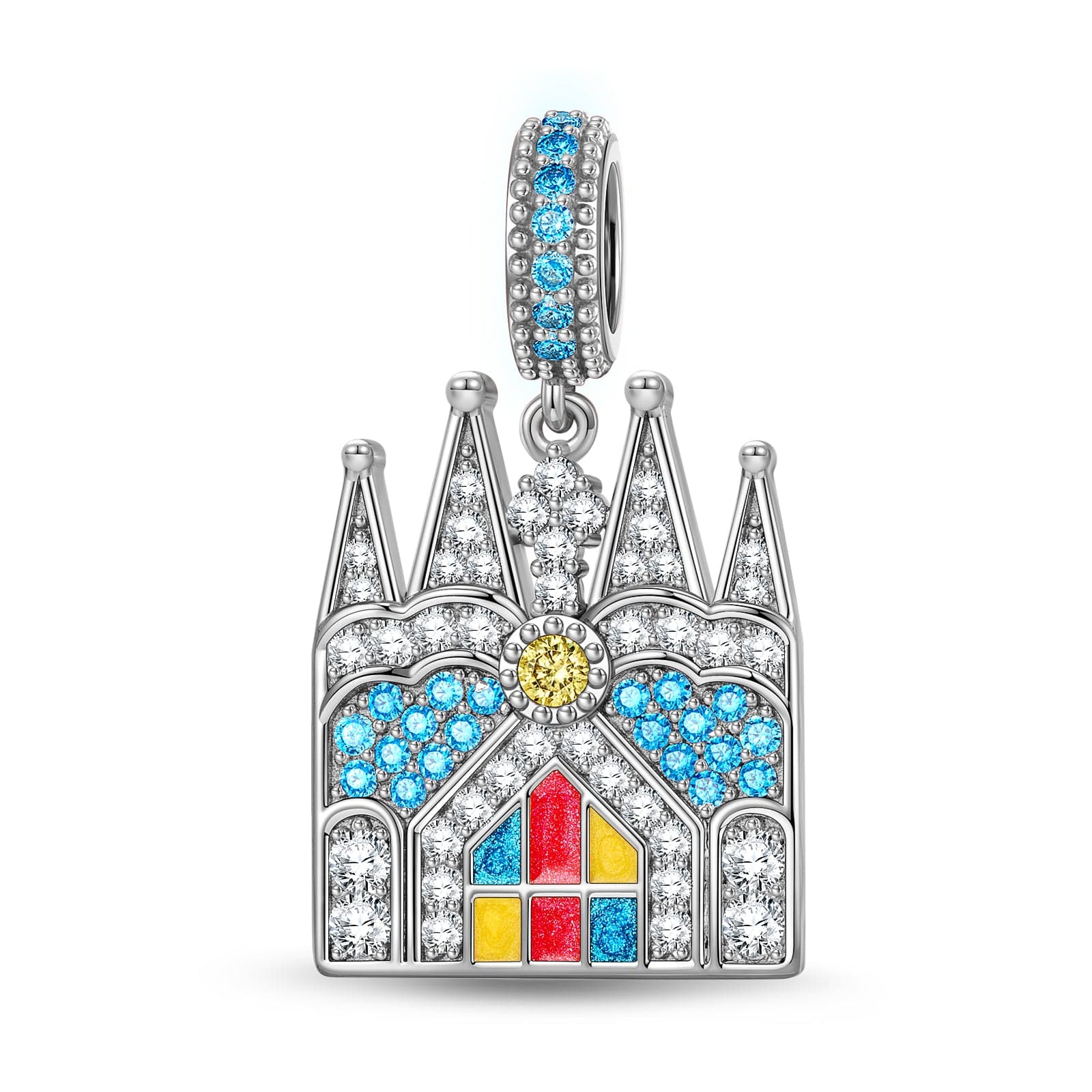 Basilica St. Clotilde Tarnish-resistant Silver Dangle Charms With Enamel In White Gold Plated
