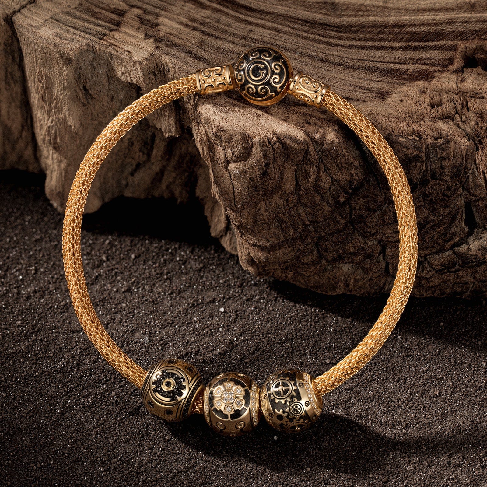XL Size Fusion Tarnish-resistant Silver Charms With Enamel In 14K Gold Plated For Men - Image 3