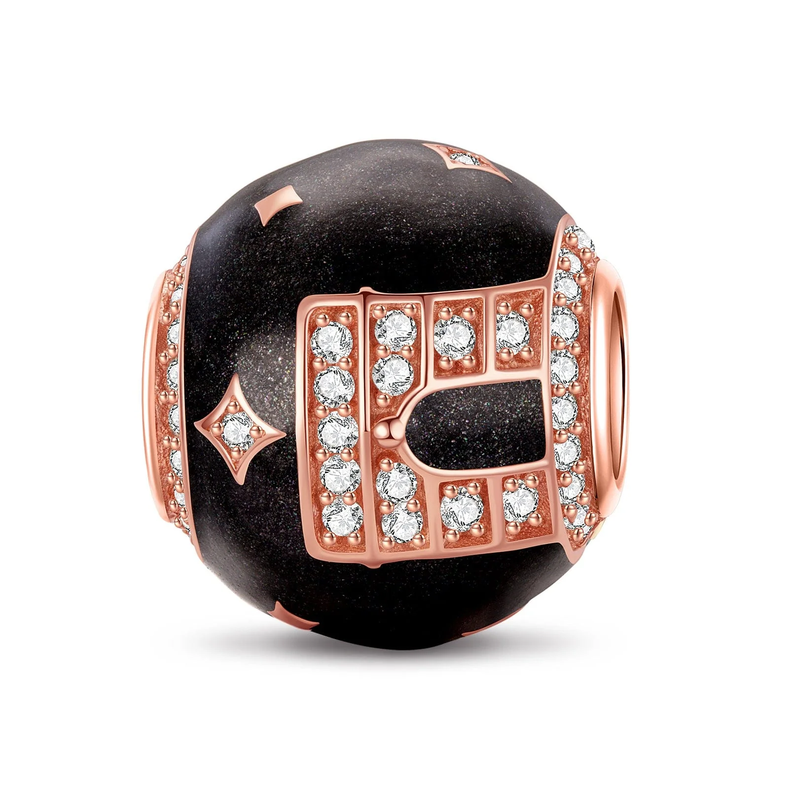 Eiffel Tower Tarnish-resistant Silver Charms With Enamel In Rose Gold Plated - Image 2