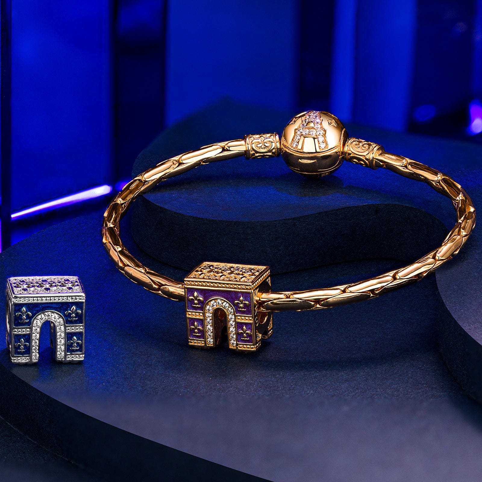 Arc de Triomphe Tarnish-resistant Silver Charms With Enamel In 14K Gold Plated - Image 2