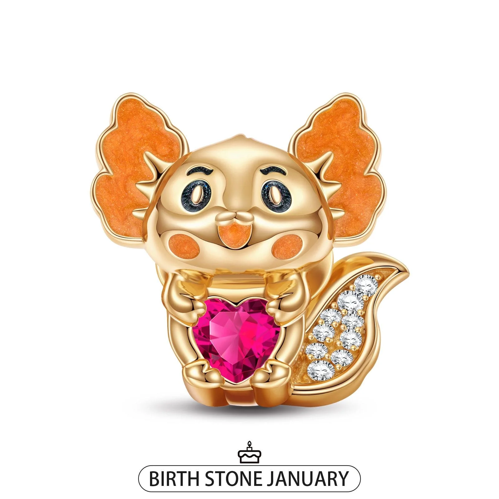 Lovely Axolotl Birthstone Tarnish-resistant Silver Charms With Enamel In 14K Gold Plated - Heartful Hugs Collection