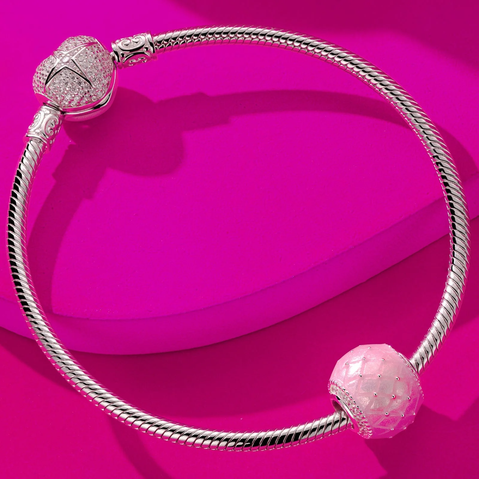 Pink Rattle Tarnish-resistant Silver Charms With Enamel In White Gold Plated - Image 2