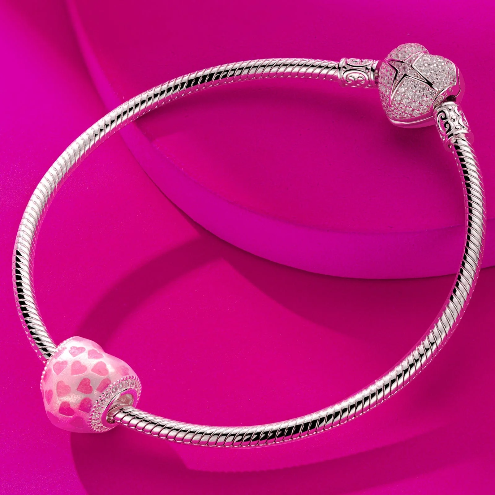 Pink Romantic Love Tarnish-resistant Silver Charms With Enamel In White Gold Plated - Image 2