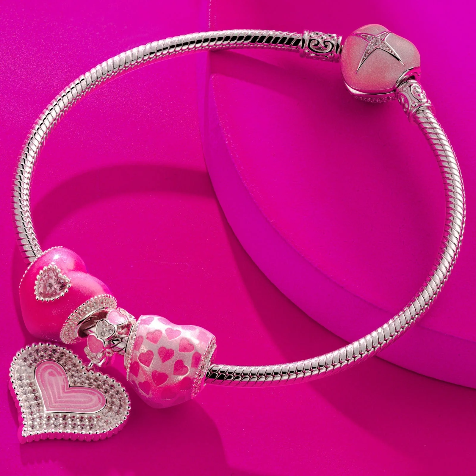 Pink Romantic Love Tarnish-resistant Silver Charms With Enamel In White Gold Plated - Image 3