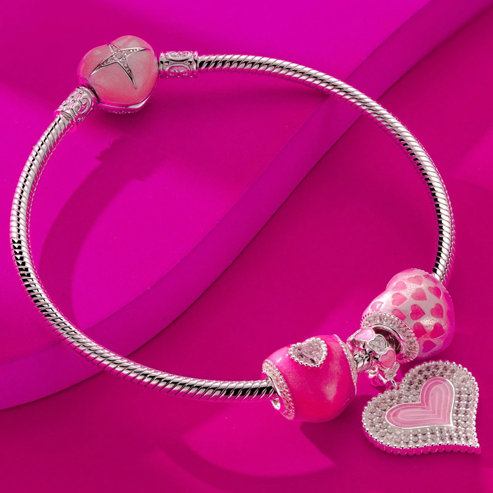 Pink Romantic Love Tarnish-resistant Silver Charms With Enamel In White Gold Plated - Image 4