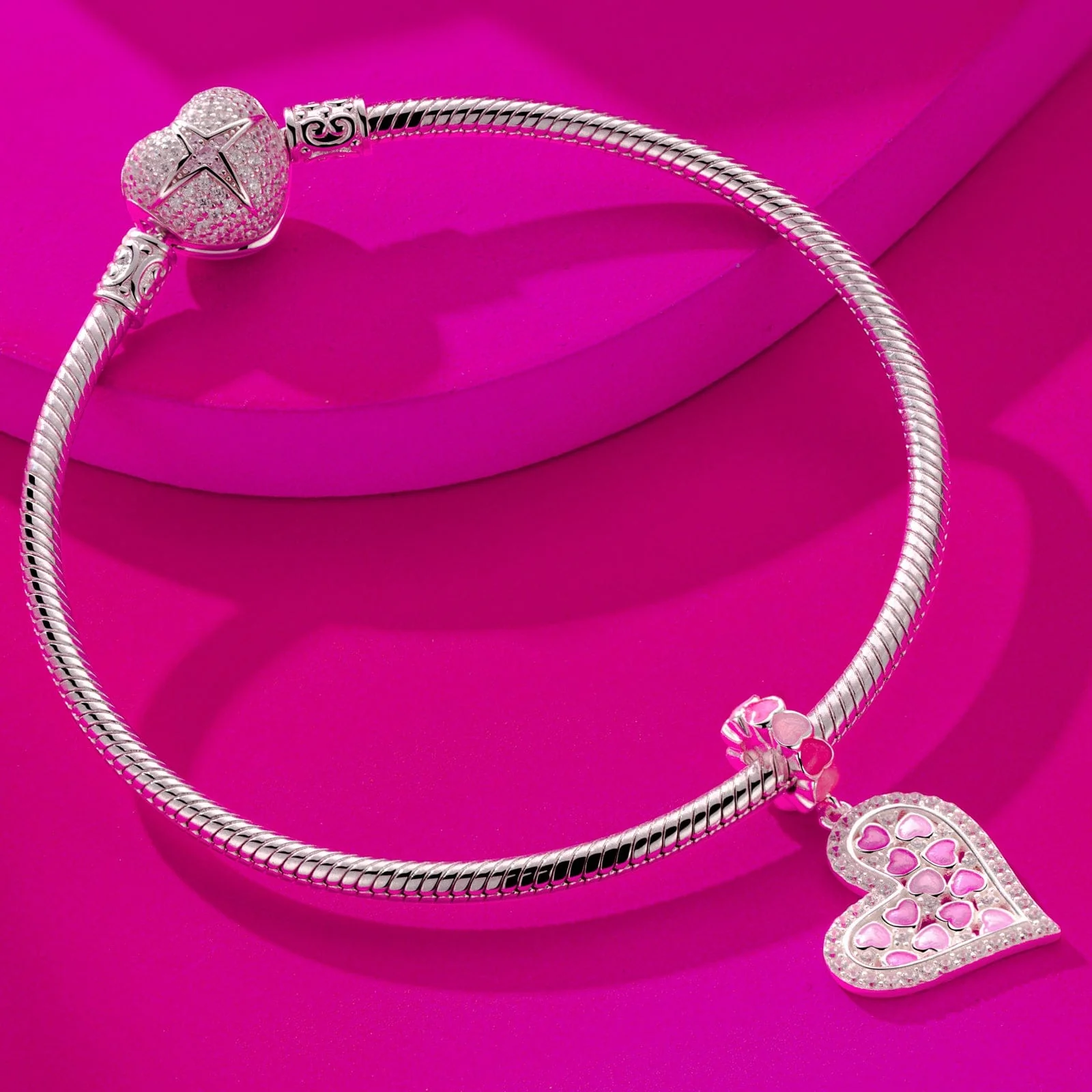 Love is Coming Tarnish-resistant Silver Dangle Charms With Enamel In White Gold Plated - Image 2
